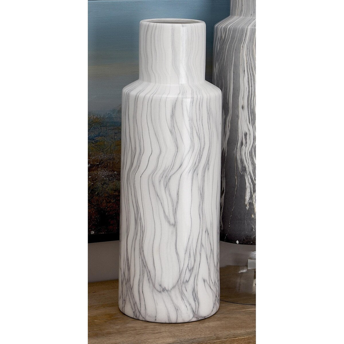 Ceramic Faux Marble Decorative Vase - White - Roche River Decor