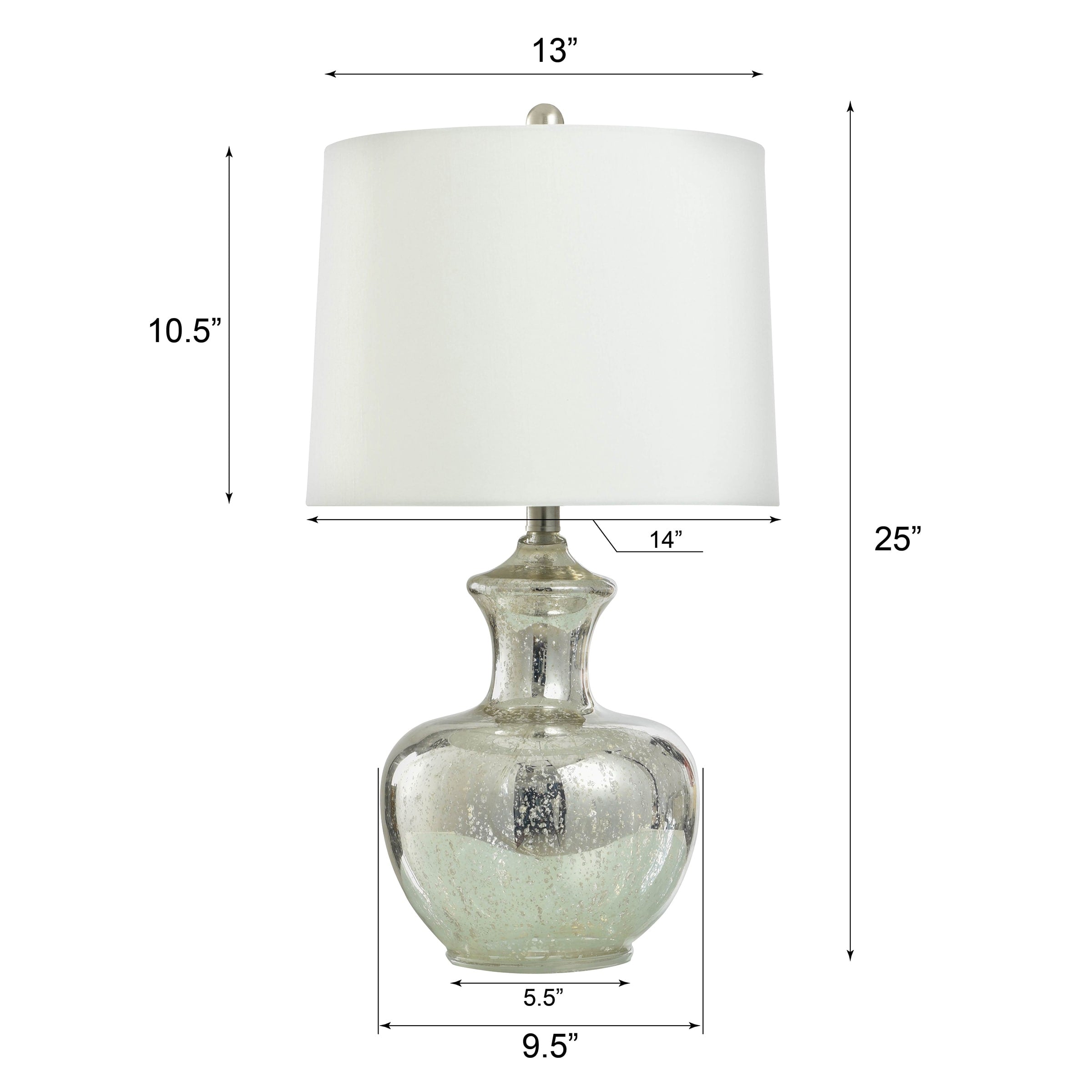 StyleCraft Mercury Glass Silver Mercury Table Lamp - Off White Shade