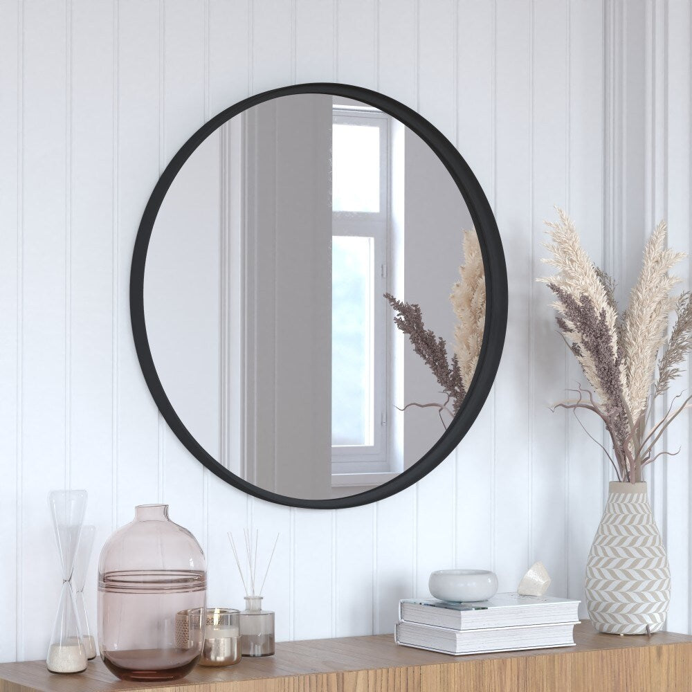 Wall Mount Shatterproof Round Accent Wall Mirror with Metal Frame