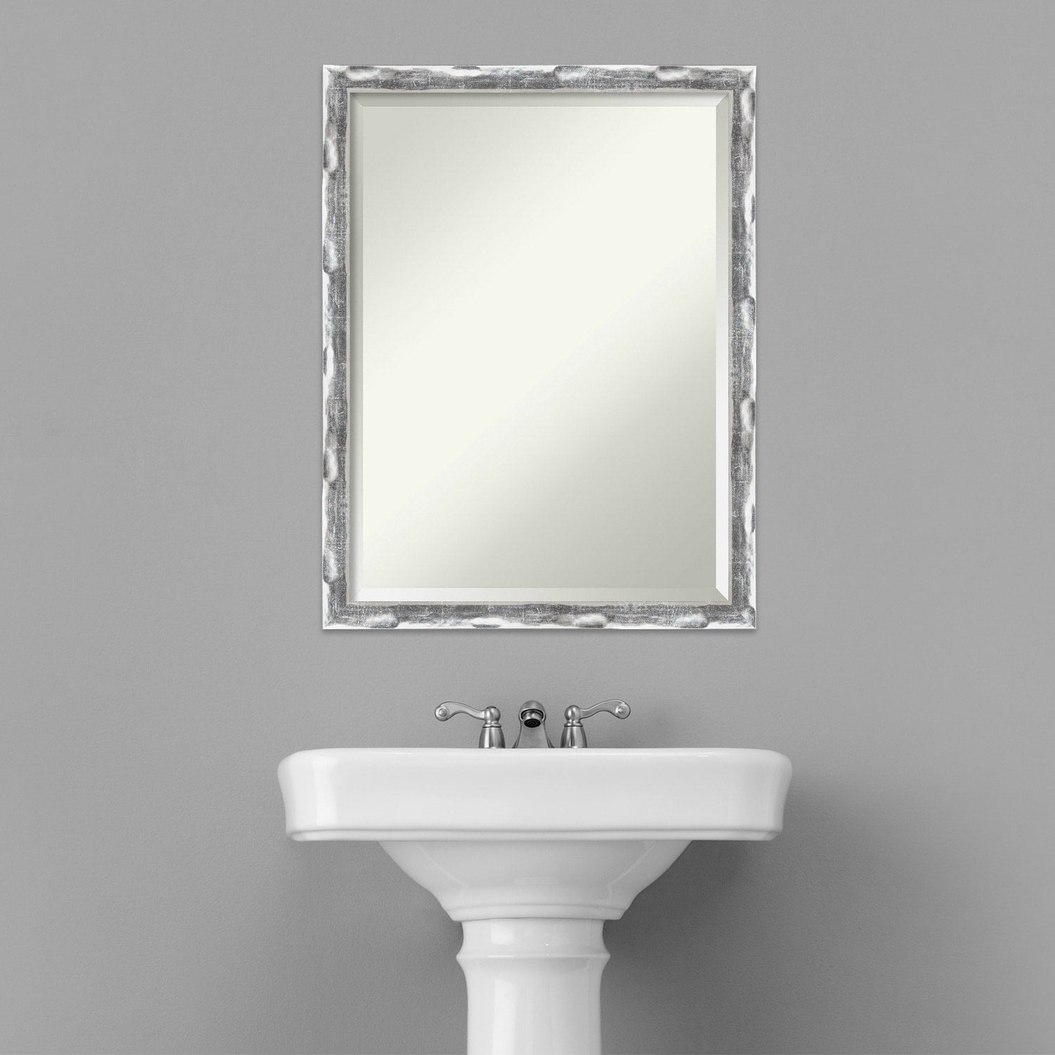 Beveled Bathroom Wall Mirror - Scratched Wave Chrome Frame - Scratched Wave Chrome