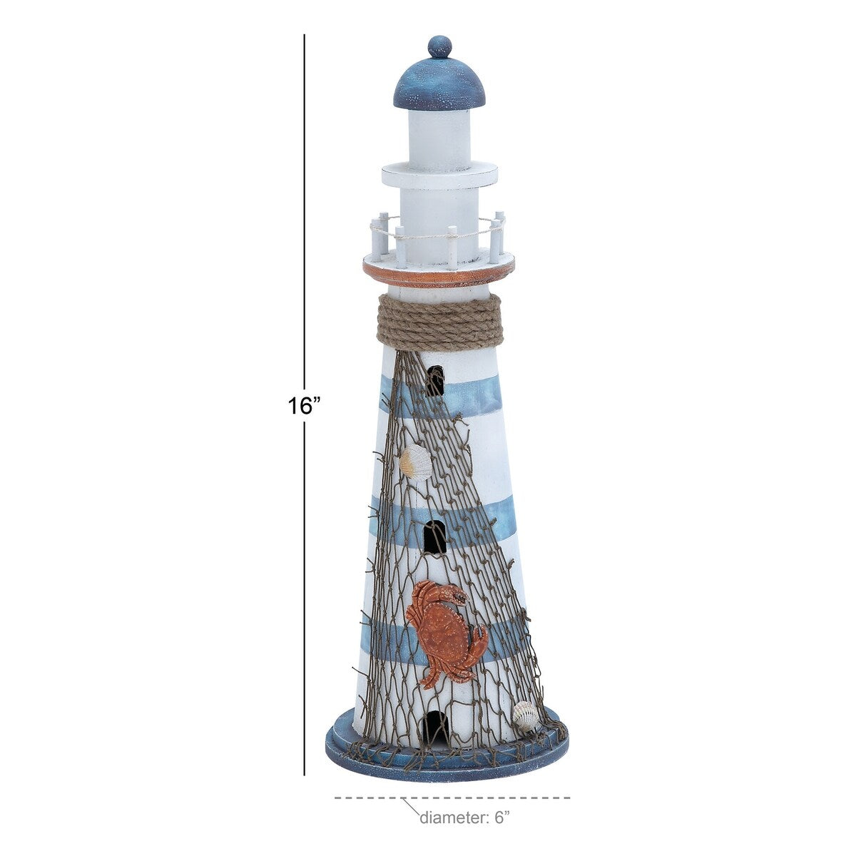 Wood Light House Decorative Sculpture with Netting - Blue - Roche River Decor