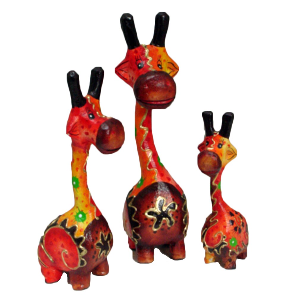 Set of 3 Handmade Red/ Brown Giraffe Statue, Handmade in Indonesia