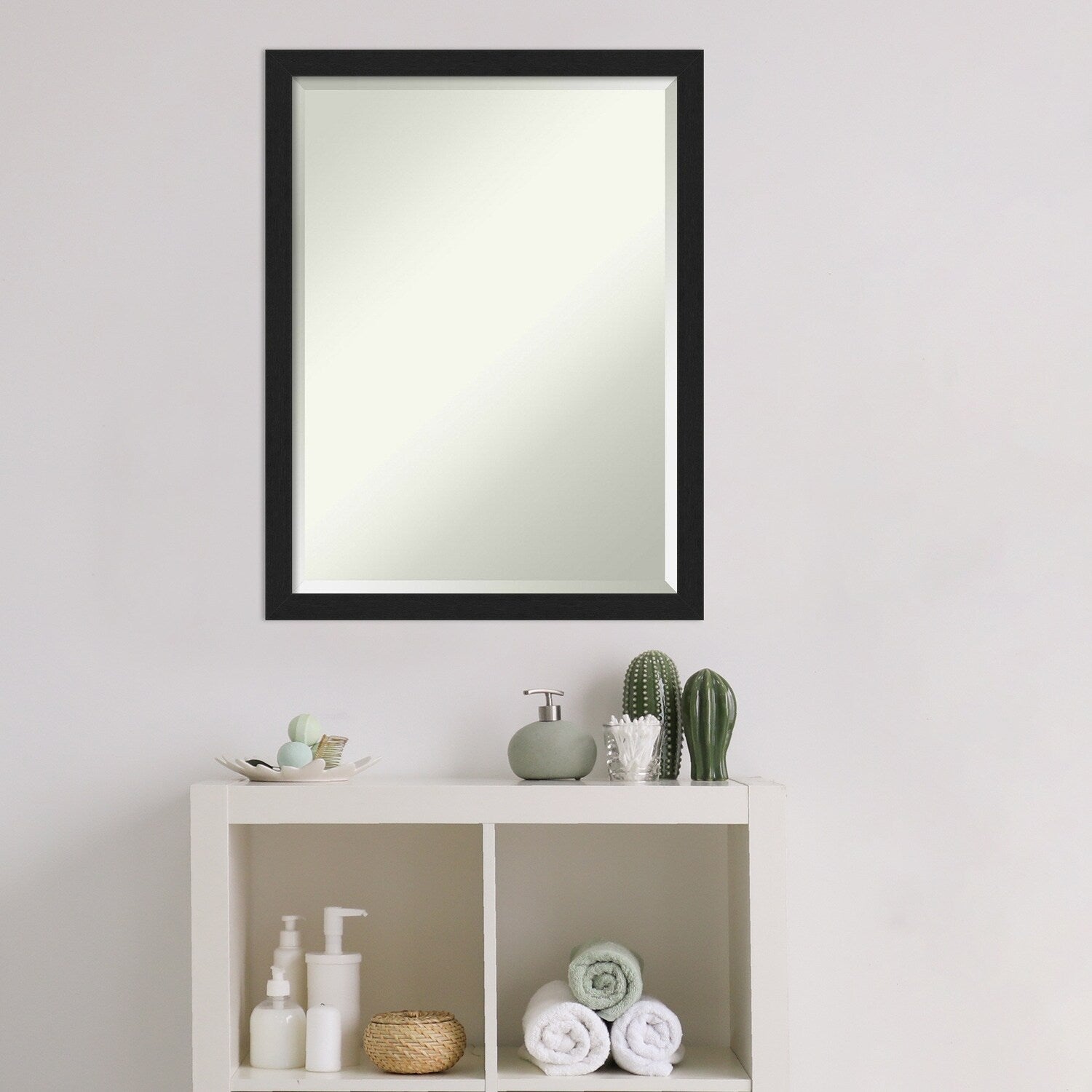 Beveled Bathroom Wall Mirror - Grace Brushed Narrow Frame