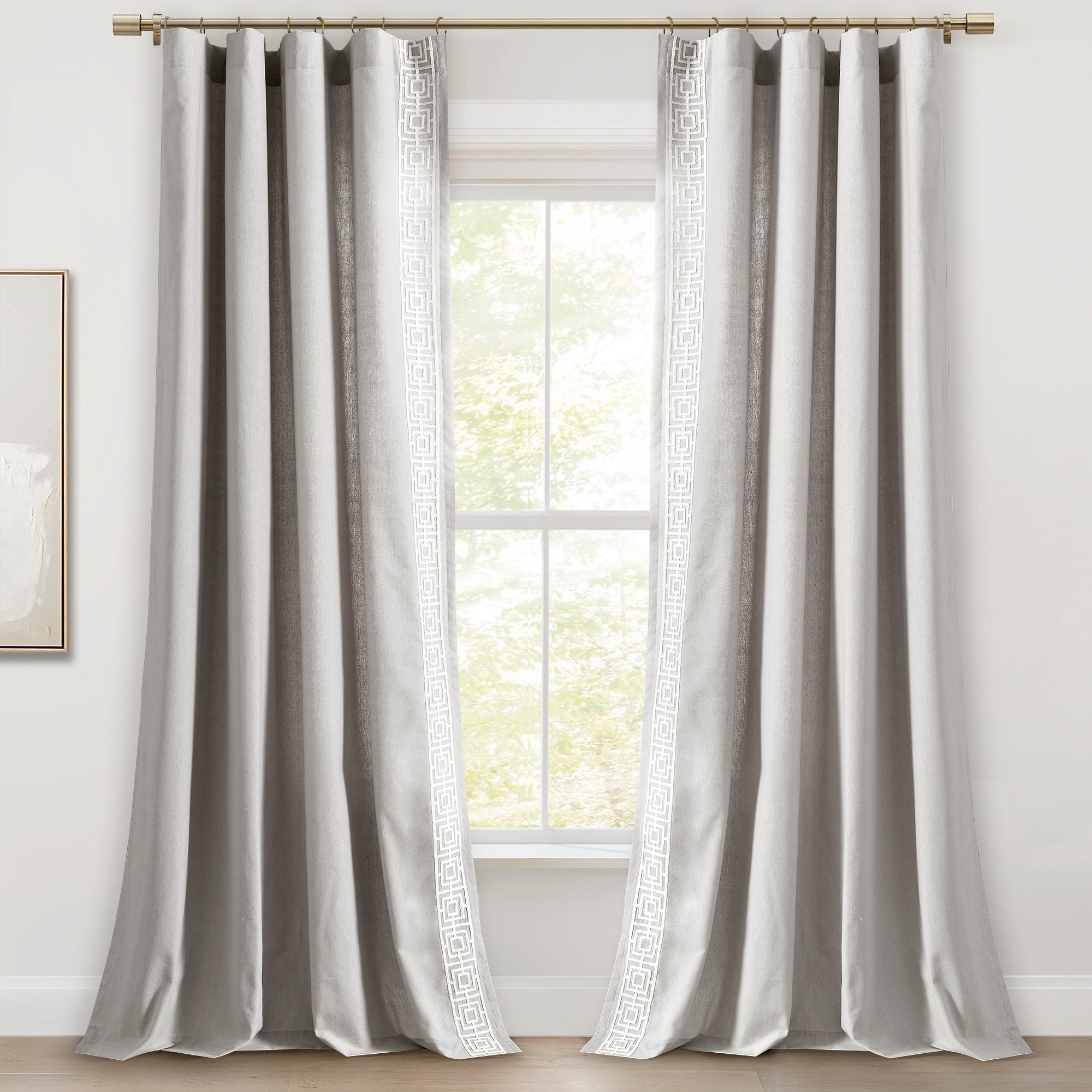 Lush Decor Luxury Modern Square Embroidery Border Window Curtain Panels