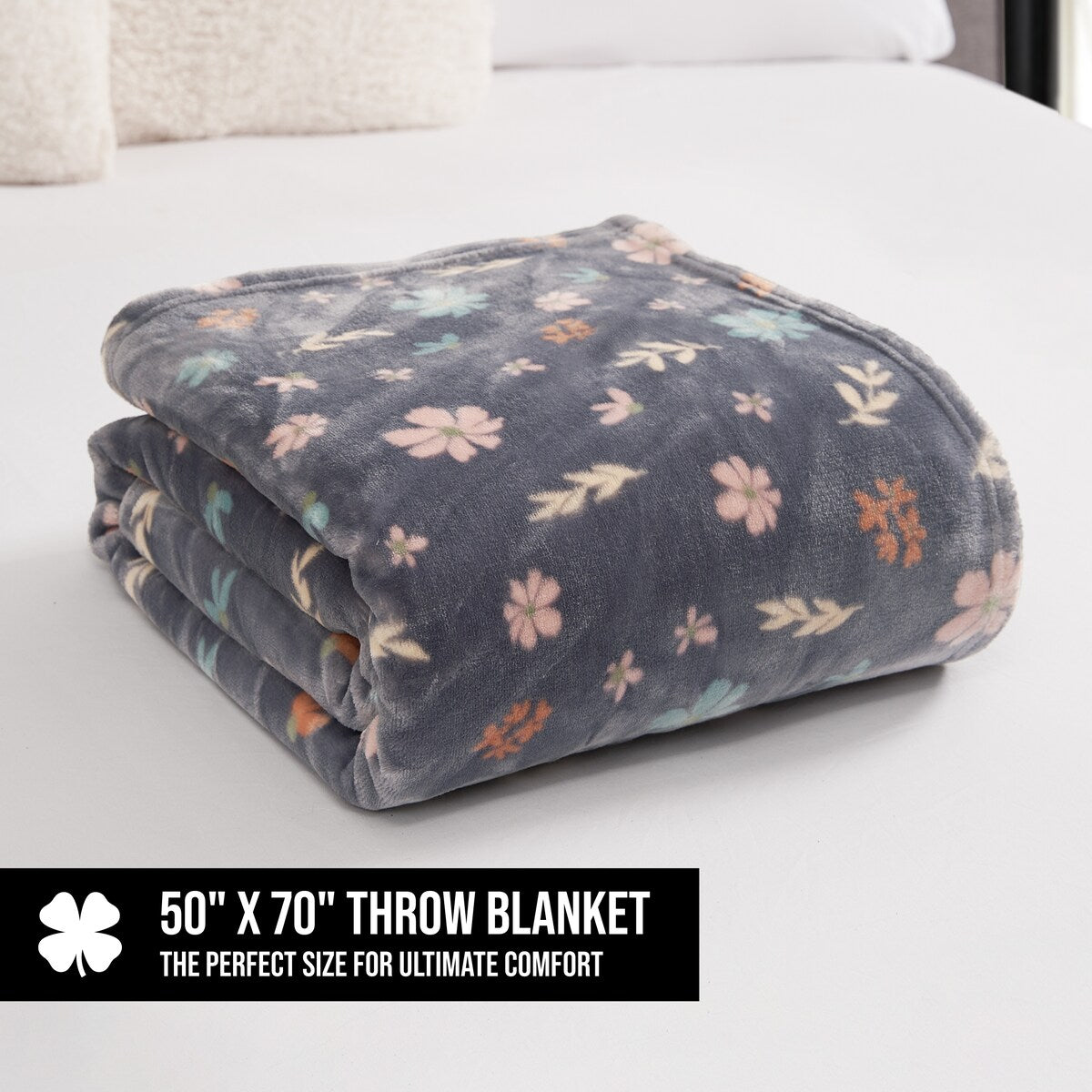 Lucky Brand Tossed Blooms Plush 50 x 70 Throw Blanket