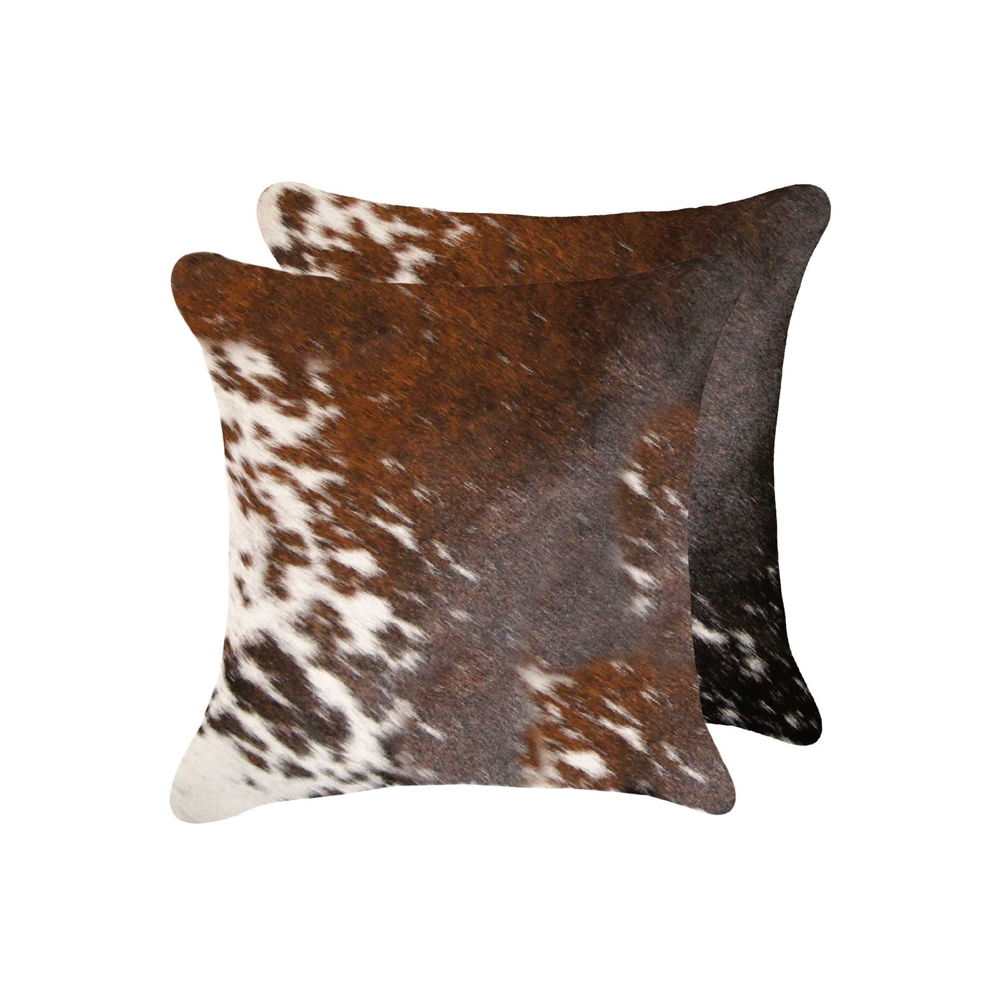 HomeRoots Set of Two 18 X 18 Brown and White Animal Print Cowhide Zippered Pillow