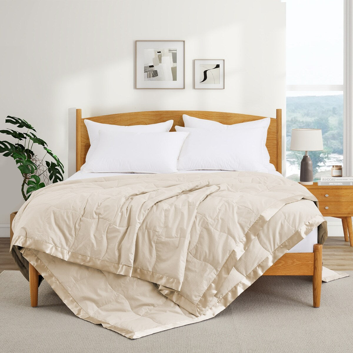 Ultra-Soft Cozy Cotton Down Bed Blanket with Satin Trim