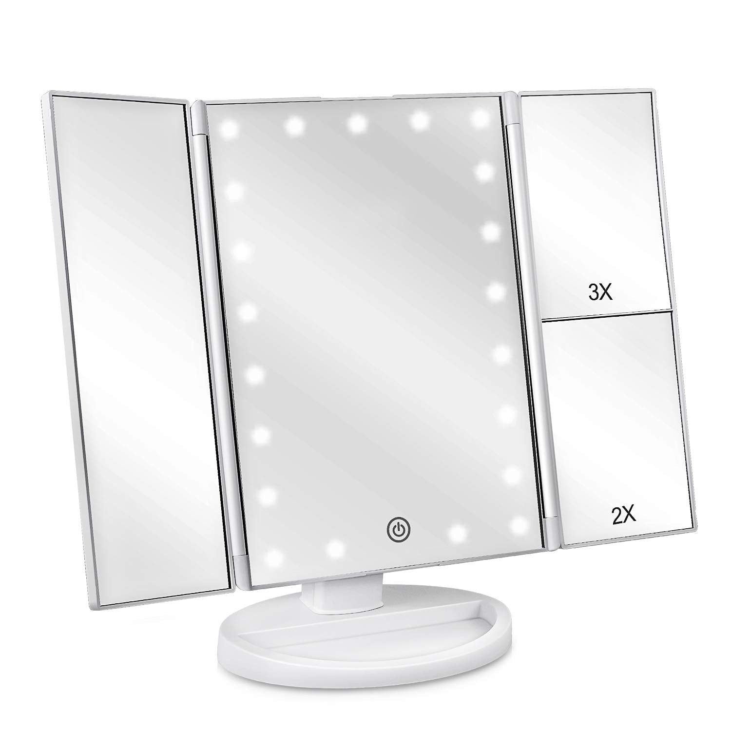 Tabletop Mount Trifold Lighted Vanity Mirror with 21 LED Lights,Two Power Supply Mode Make up Mirror