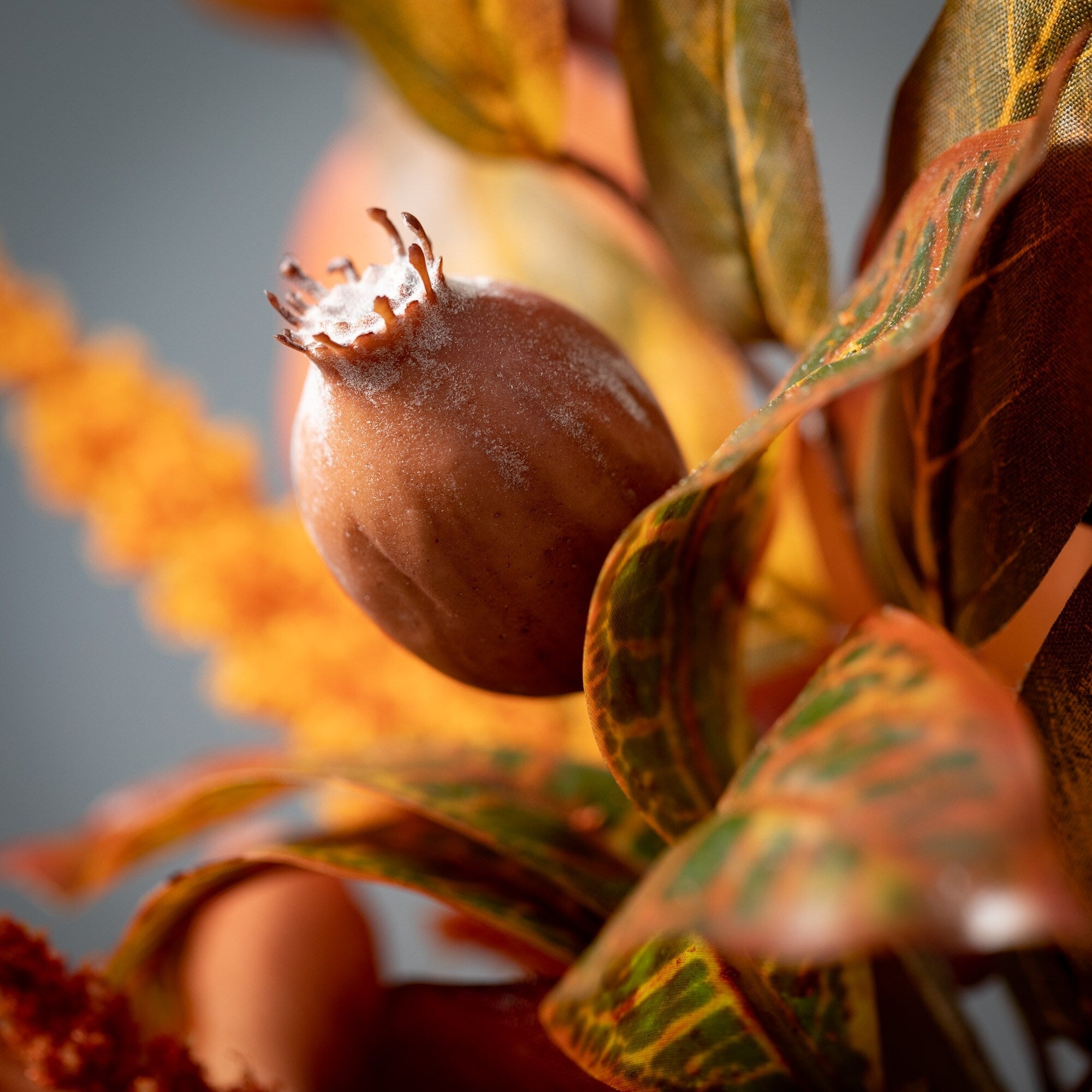 Sullivans Mixed Fall Leaf & Wheat Mini Wreath, Orange