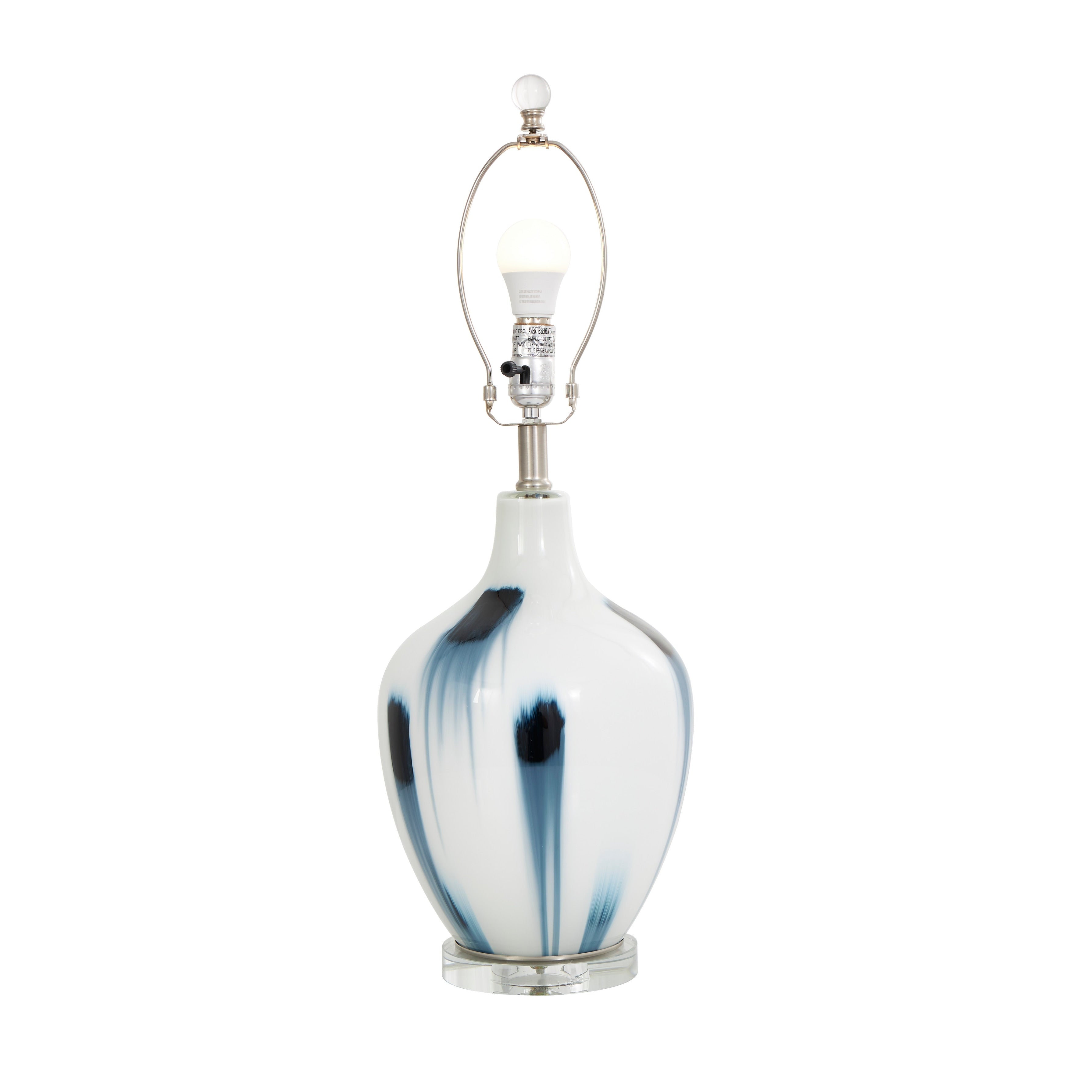 White Glass Abstract Accent Lamp with Blue Drip Splatter Design