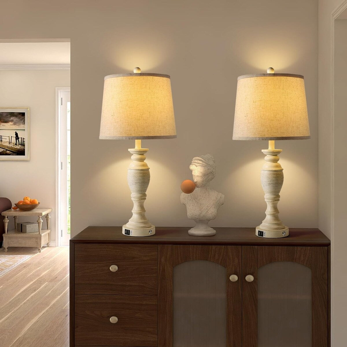 Farmhouse Table Lamps Set of 2, 3 Way Dimmable