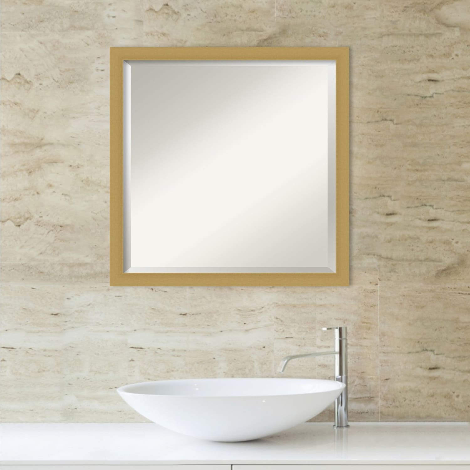 Beveled Bathroom Wall Mirror - Grace Brushed Narrow Frame