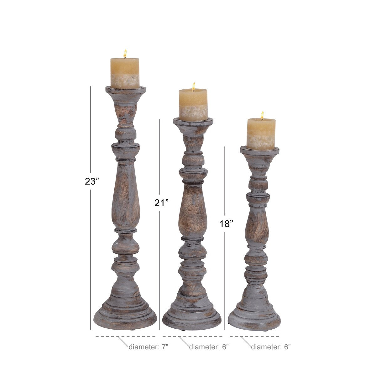 Mango Wood Handmade Tall Turned Decorative Candle Holder - Set of 3 Brown or Gray - Roche River Decor