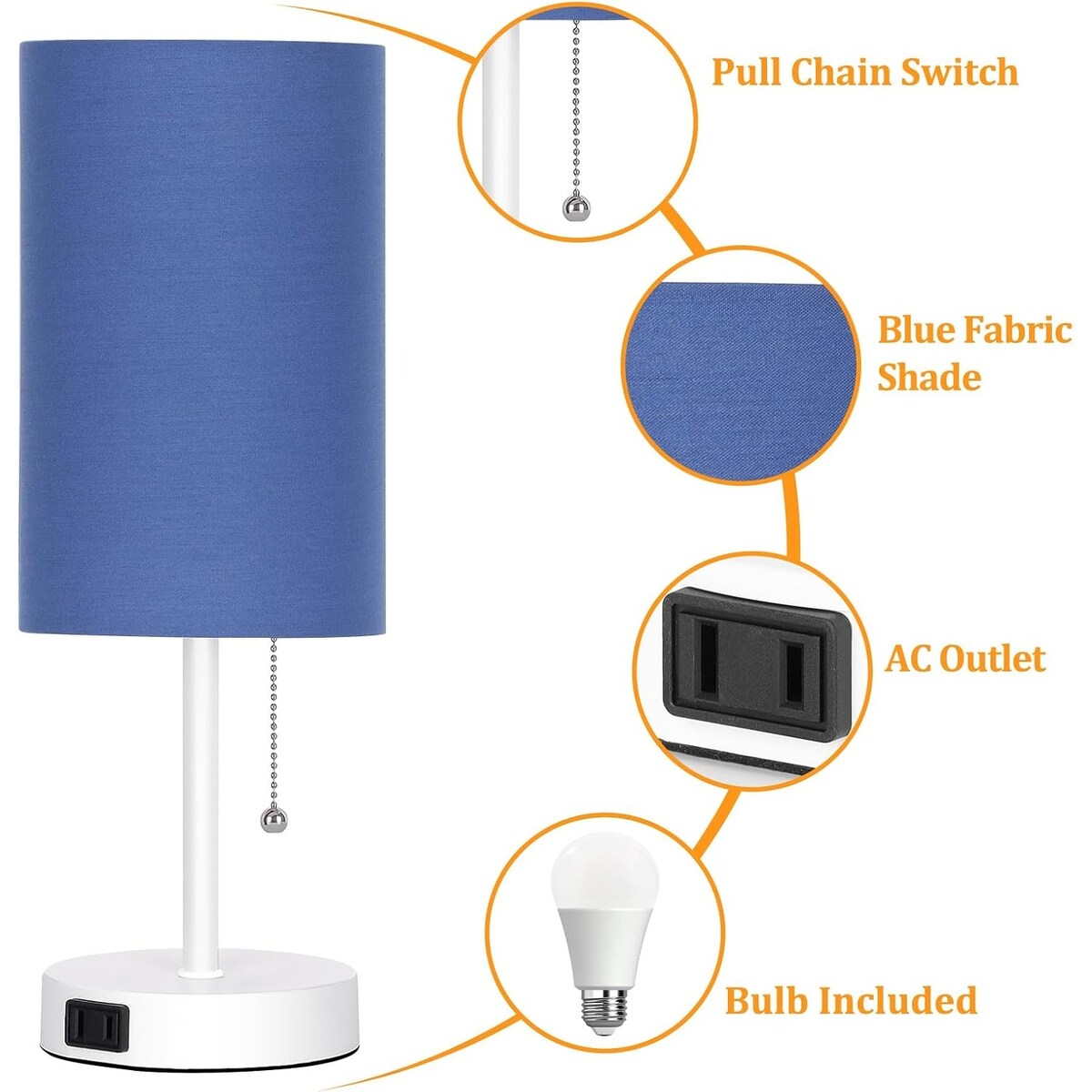 Table Lamp for Bedroom, 3-Color Bedside Lamps with Pull Chain, Bedroom Table Lamps for Nightstand, Bulb Included