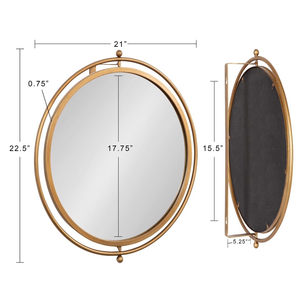 Kate and Laurel Baron Rustic Pivot Mirror, 21 Diameter, Raw Iron