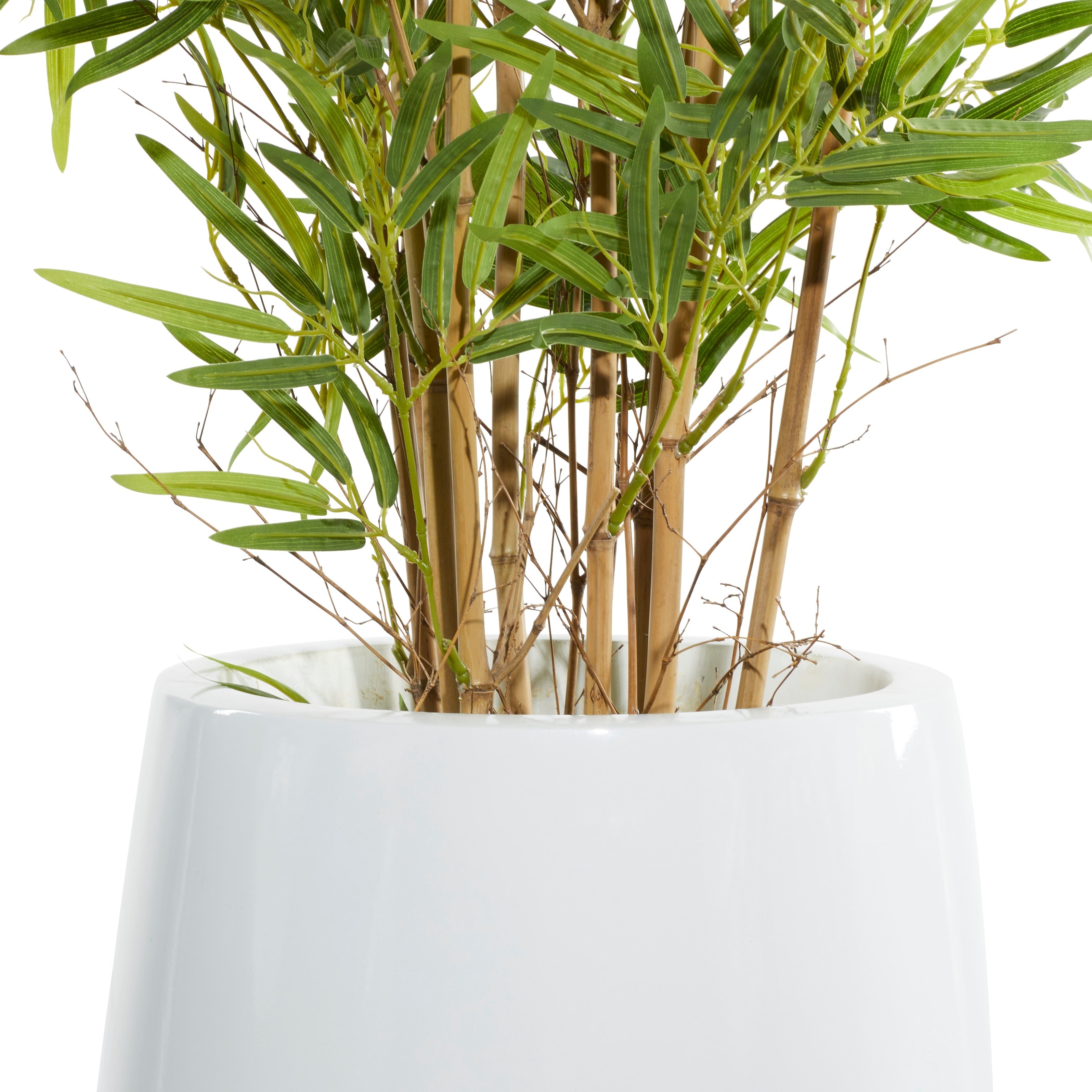 Green Faux Foliage Bamboo Artificial Tree with Realistic Leaves and White Fiberglass Pot