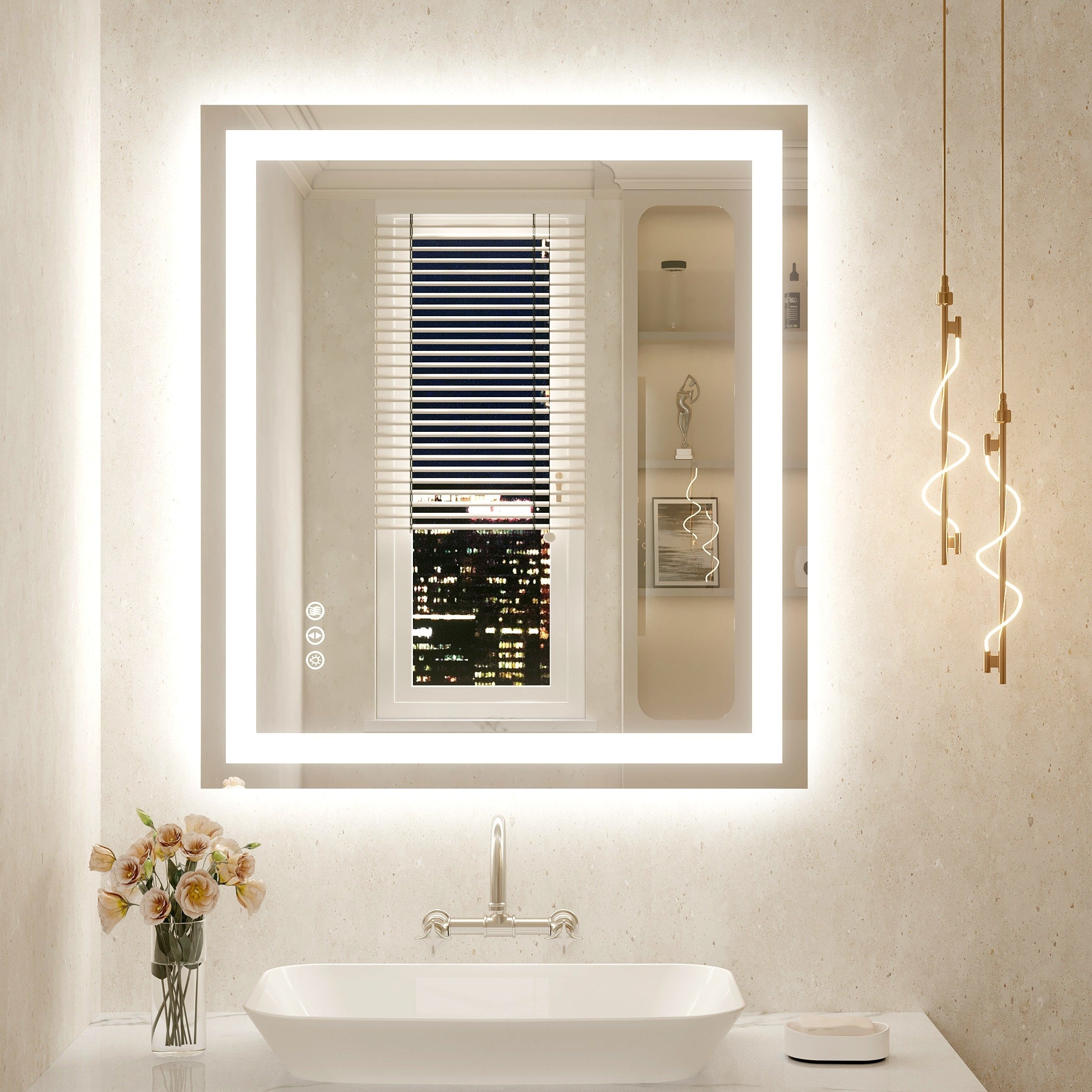 Large Rectangular Frameless Anti-Fog LED Light Wall Mounted Bathroom Vanity Mirror in White - N/A