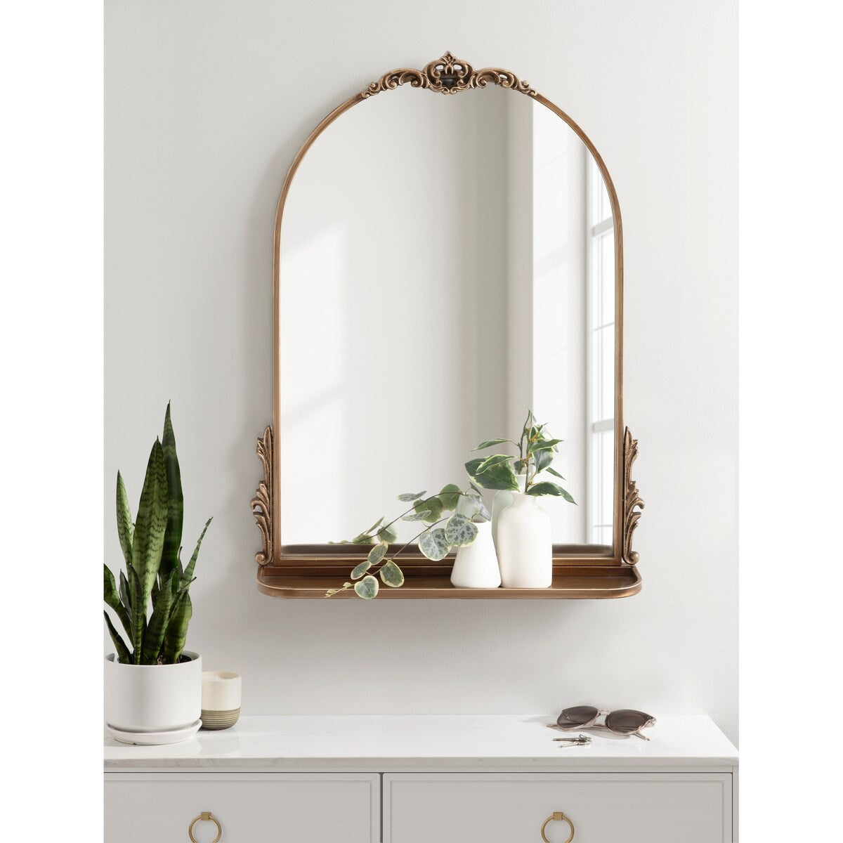 Kate and Laurel Myrcelle Arched Wall Mirror with Shelf