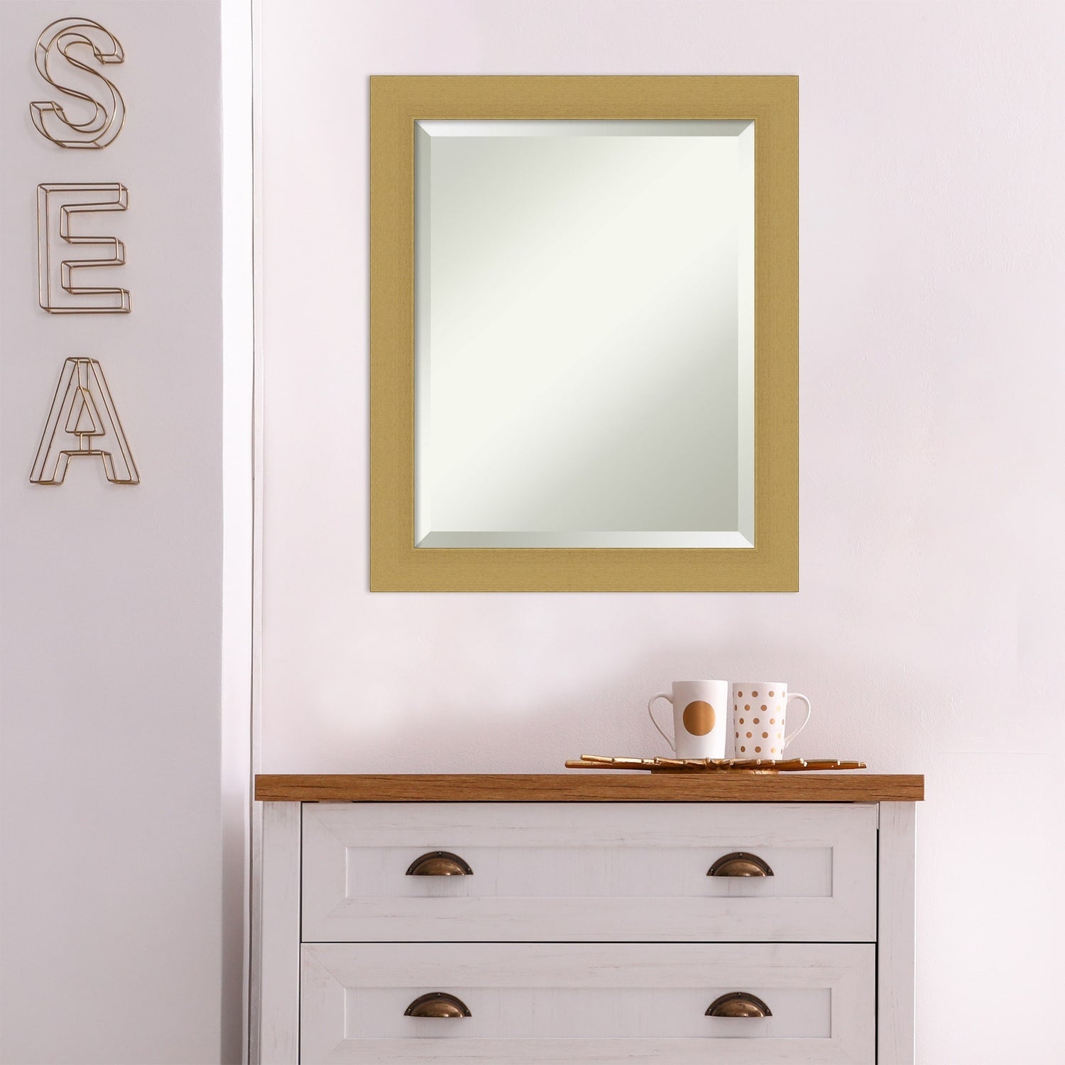 Beveled Bathroom Wall Mirror - Grace Brushed Narrow Frame