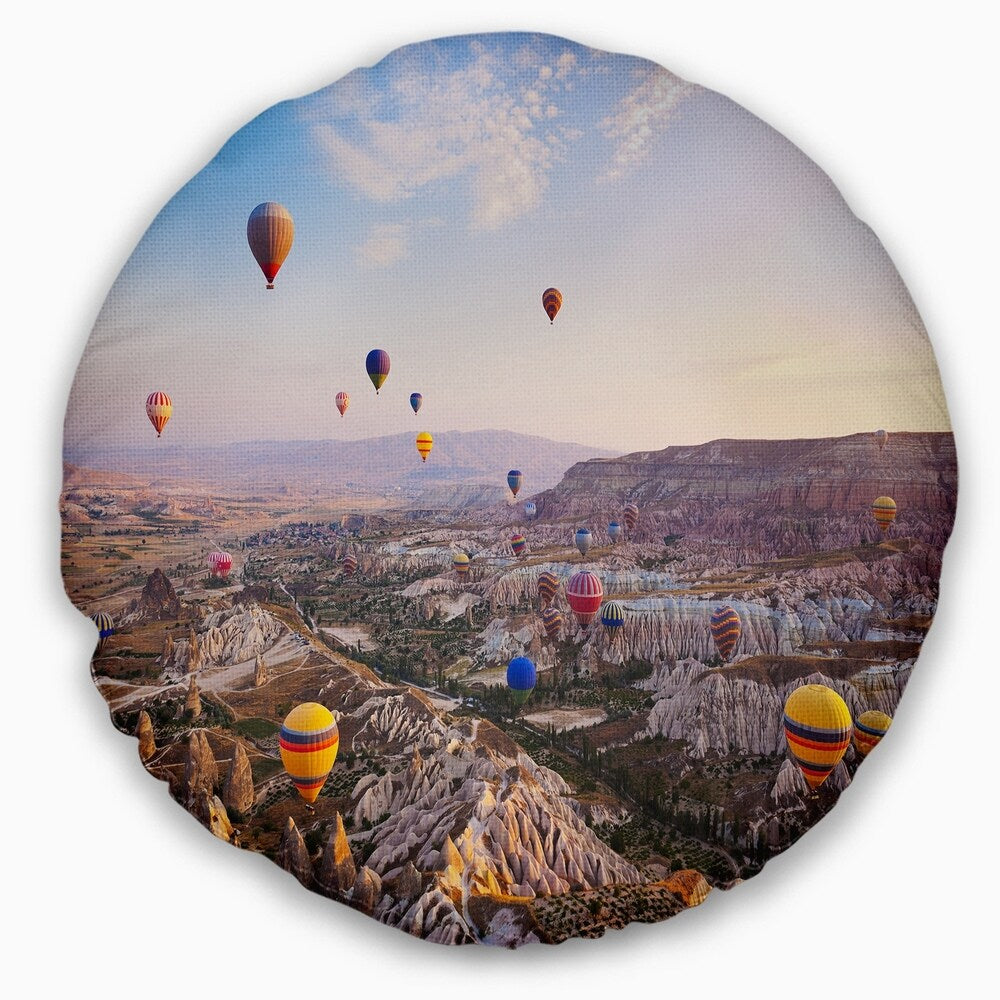 Designart 'Hot Air Balloon Flying' Photography Throw Pillow