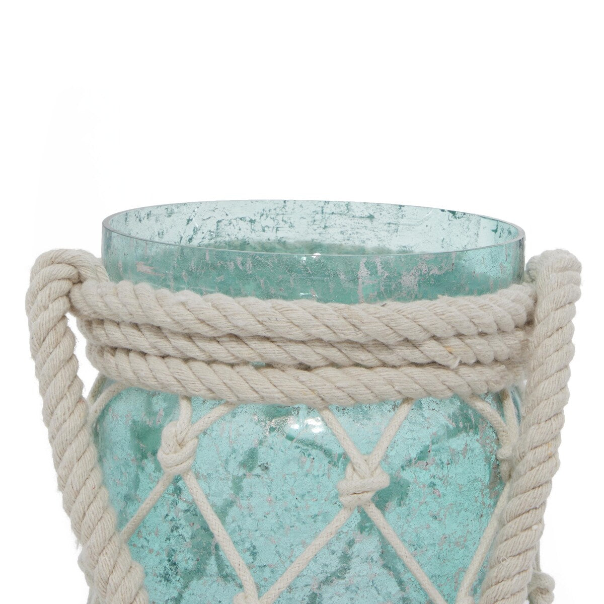 Glass Decorative Indoor Outdoor Candle Lantern with Rope Handle - Blue or Teal - Roche River Decor