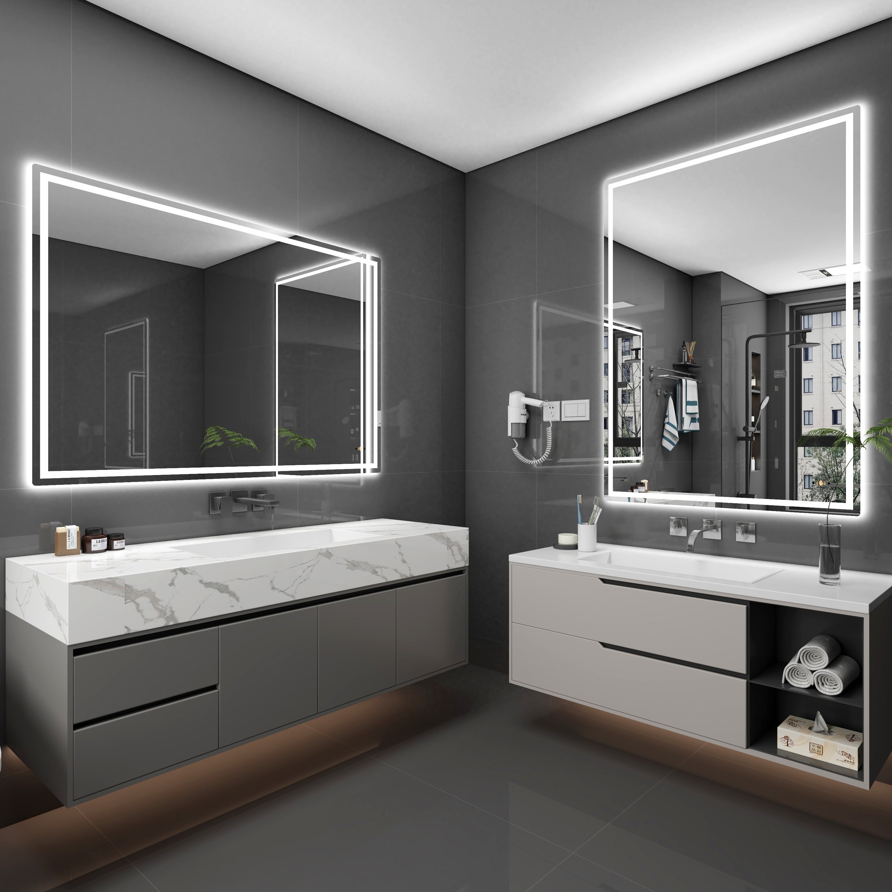 CB HOME Lighted Bathroom Vanity Mirror, LED Wall Mounted Mirror, Gesture Control Smart Lighted Mirror, Dimmable, Frameless