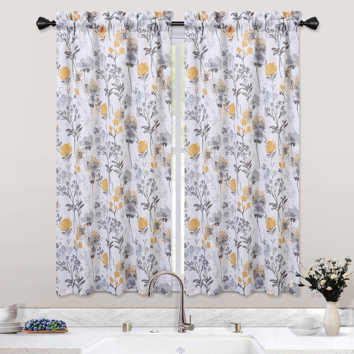 Watercolor Floral Cafe Kitchen Tier Curtains or Valances