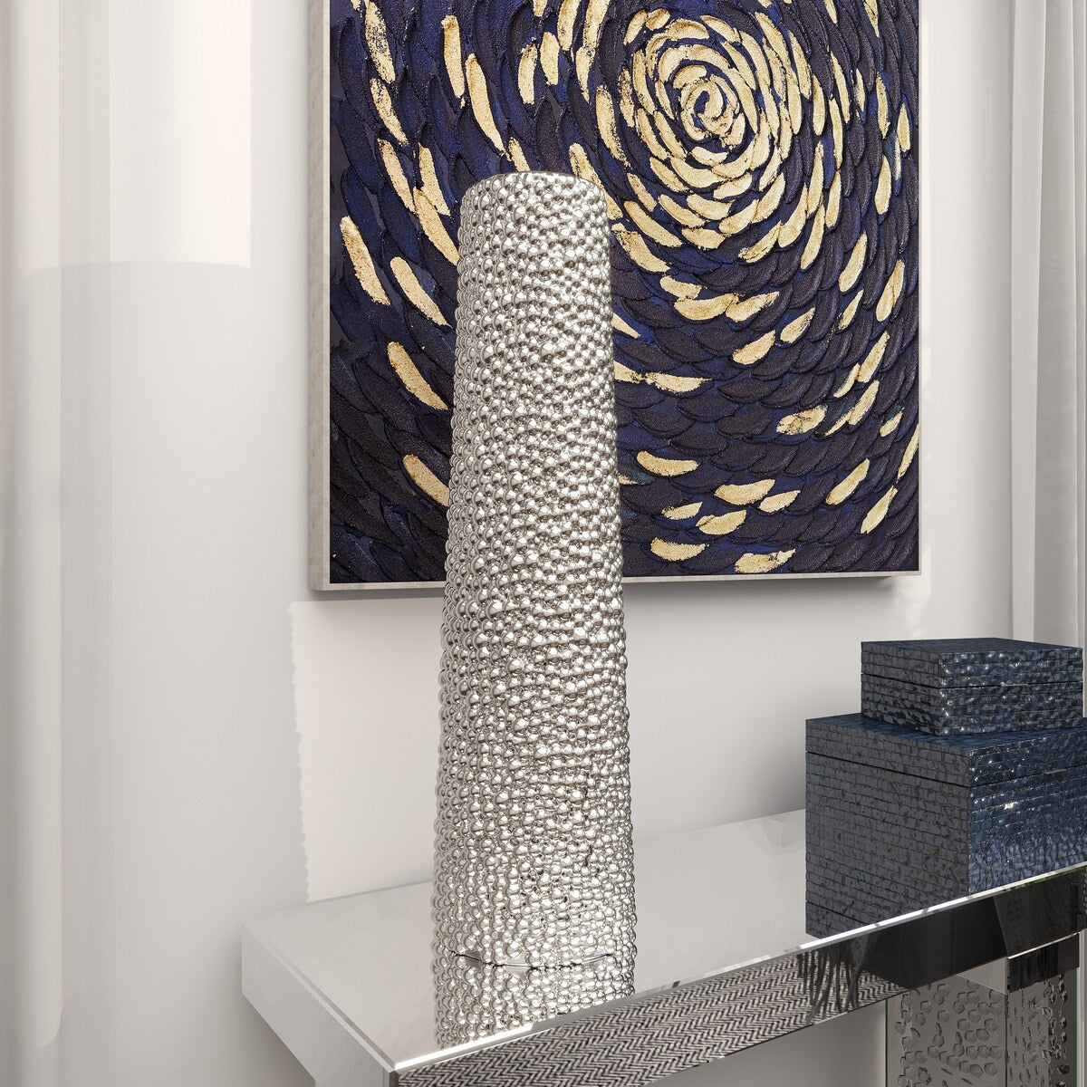 Ceramic Tall Cone Decorative Vase with Bubble Texture - Silver, White, Black, Gold - Roche River Decor