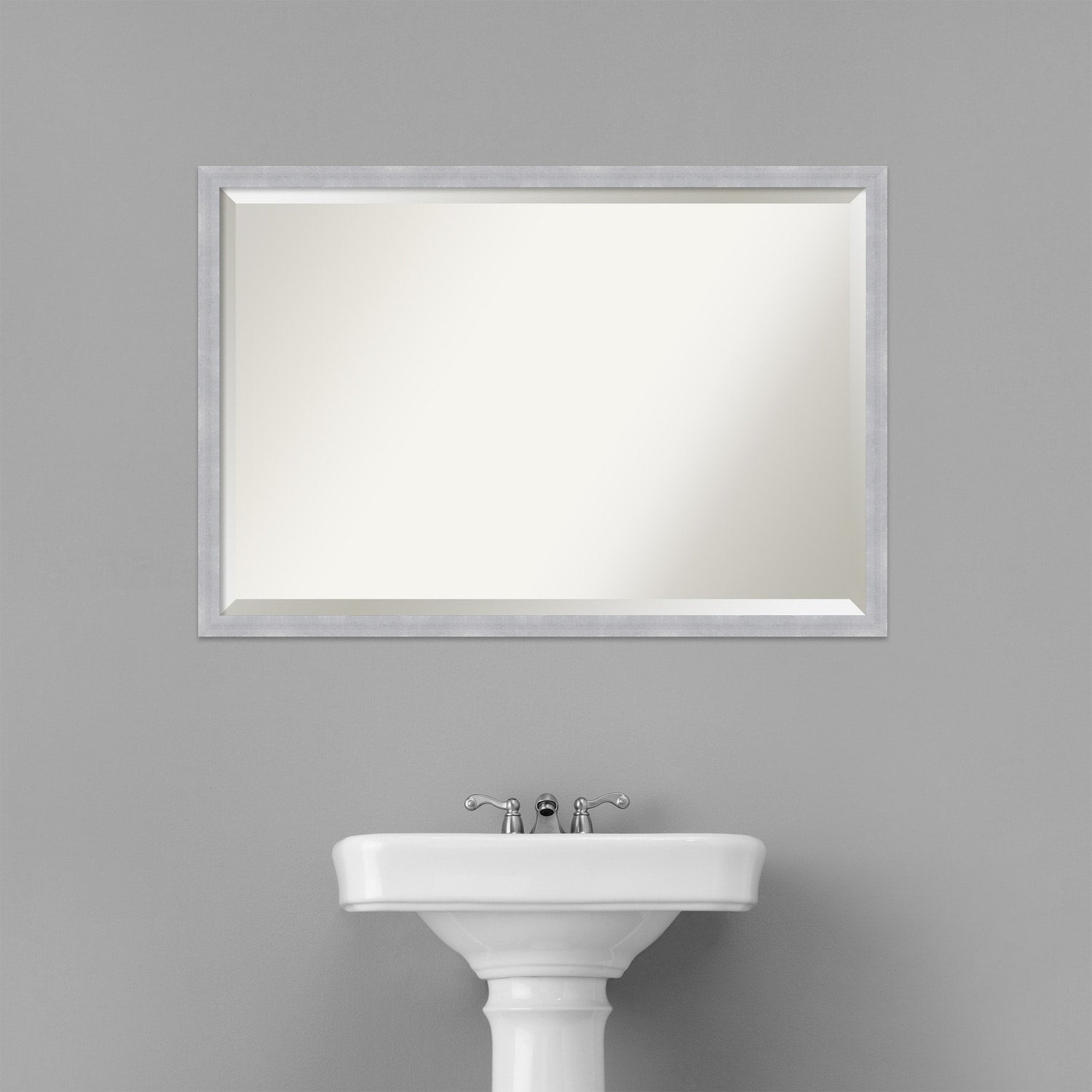 Beveled Bathroom Wall Mirror - Grace Brushed Narrow Frame