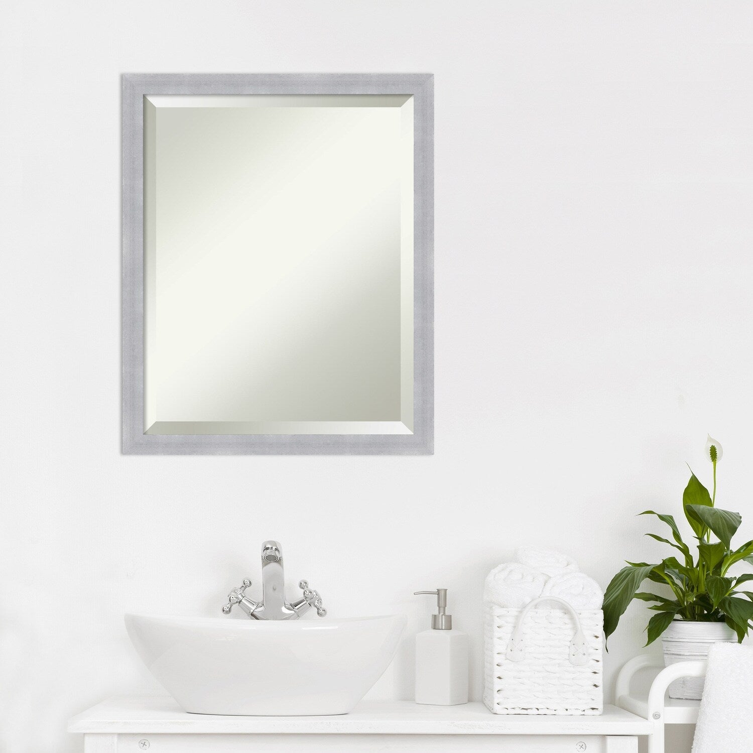 Beveled Bathroom Wall Mirror - Grace Brushed Narrow Frame