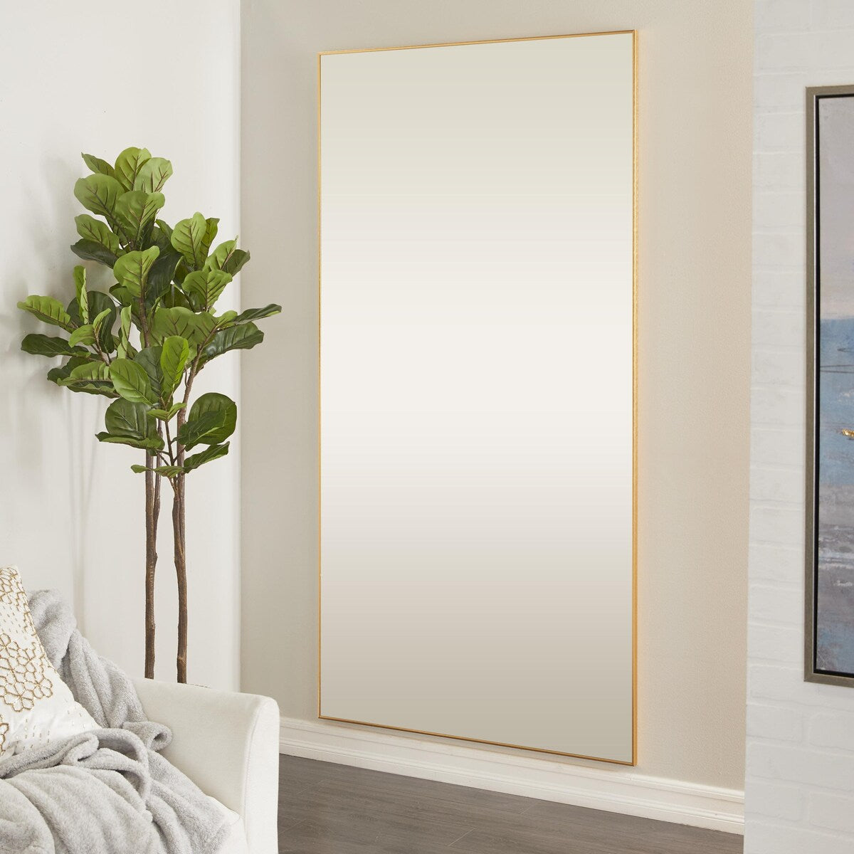 Metal Minimalistic Room Wall Mirror with Thin Frame - Gold - CosmoLiving by Cosmopolitan