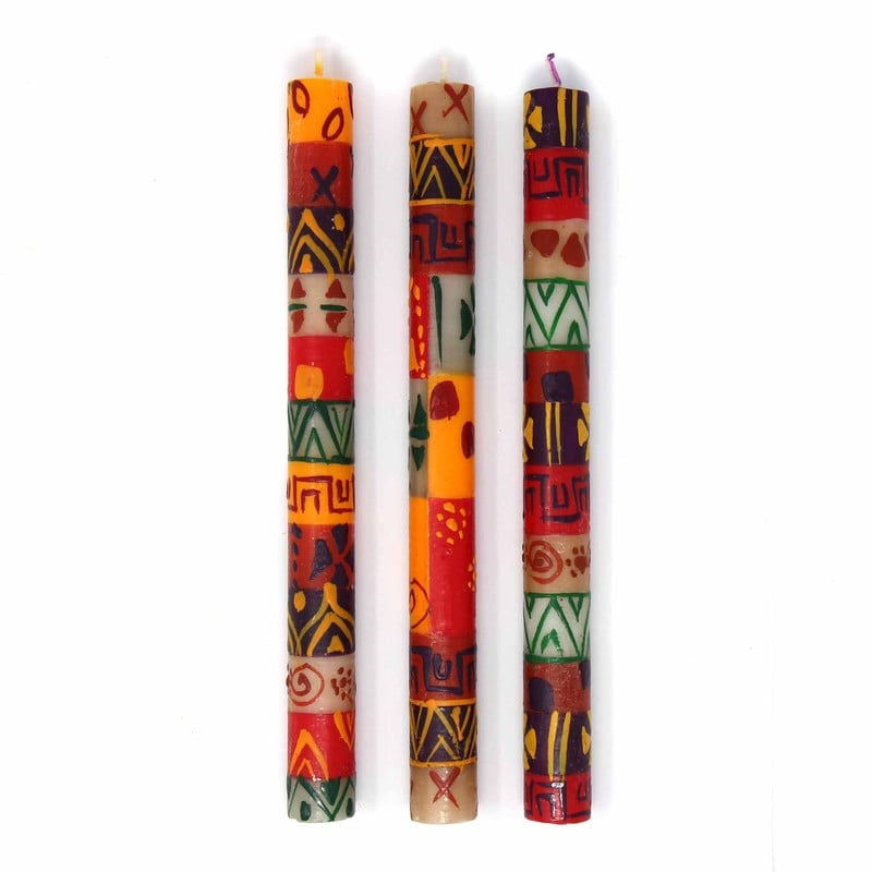 Handmade Taper Dinner Candles Indabuko Design, Set of 3 (South Africa)