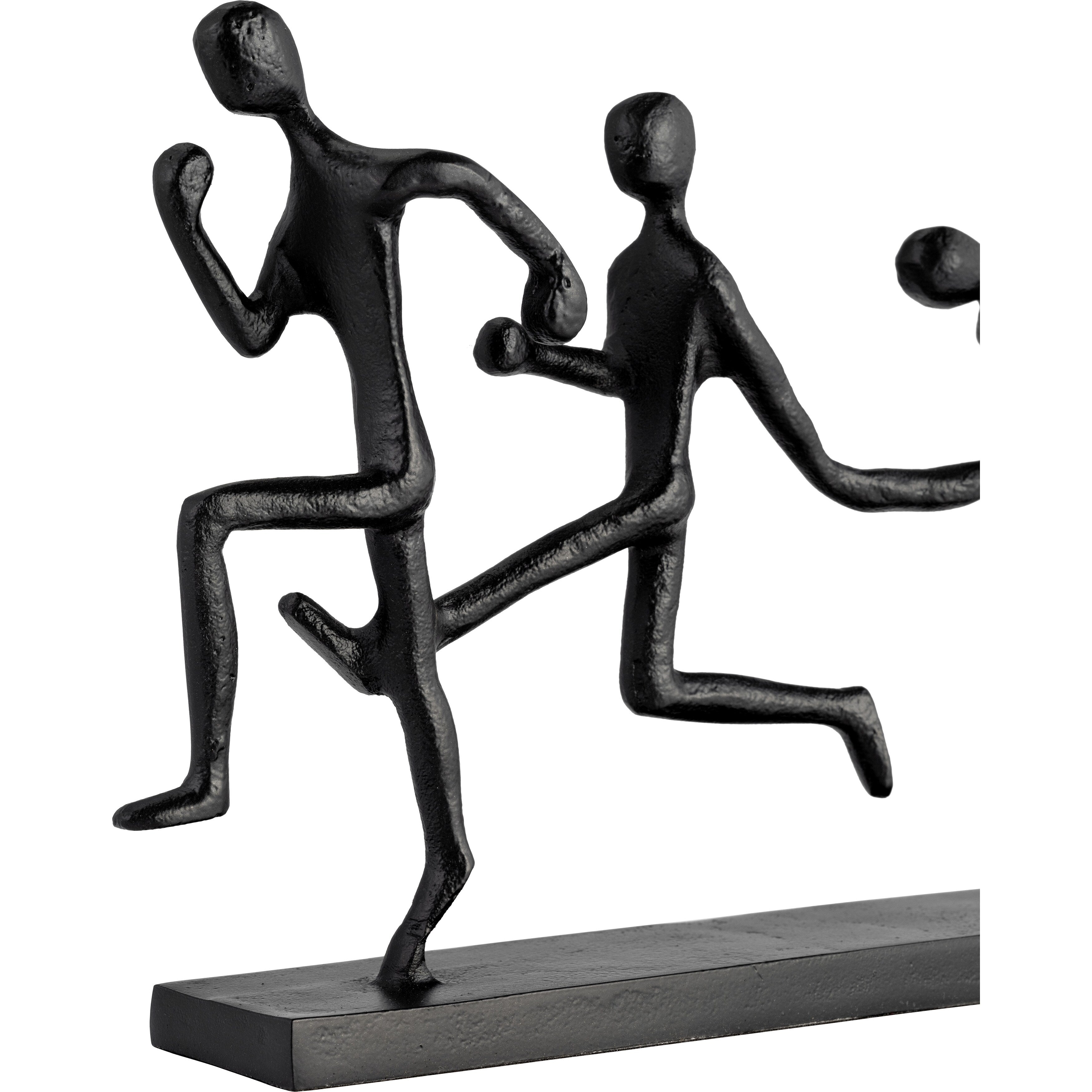 13Lx3Wx9H, Metal Three-man Running Sculpture, Black Finish, Wood Base, Decorative Sculpture for Table Decor or Shelf