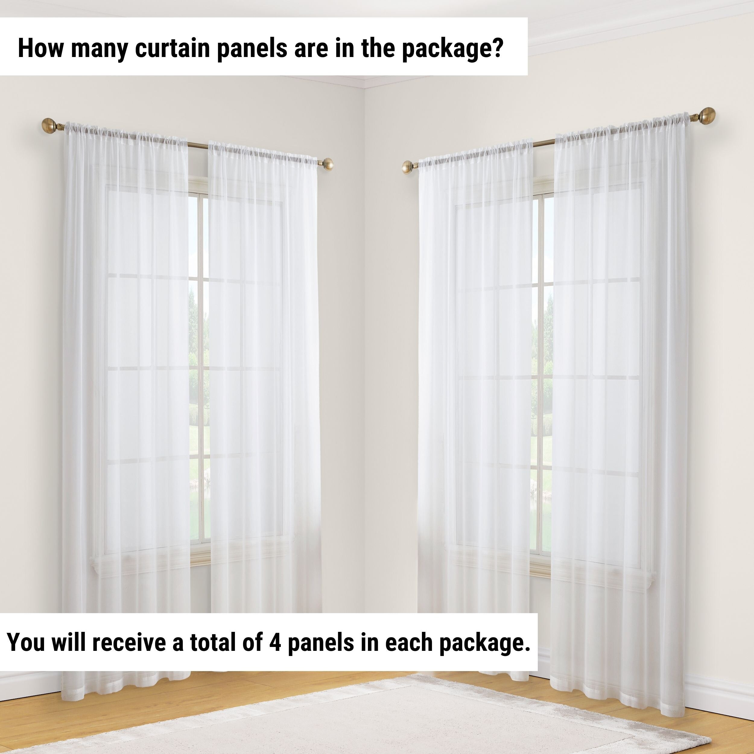 HLC.me Geneva Sheer Voile Window Treatment Rod Pocket Curtain Panels Bedroom and Living Room (Set of 4)