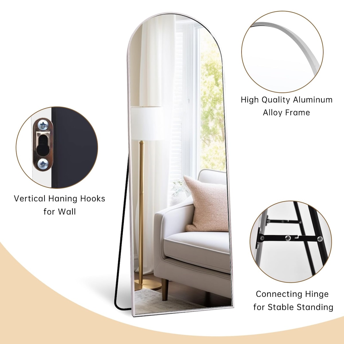 Arched Full Length Mirror, 64*21, Large Floor Mirror with Stand, Full Body Mirror Standing Mirror