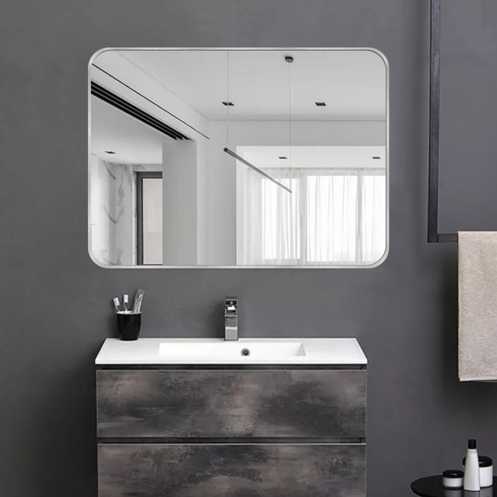 Wall Mount Bathroom Rectangle Vanity Mirror (Horizontal/Vertical)