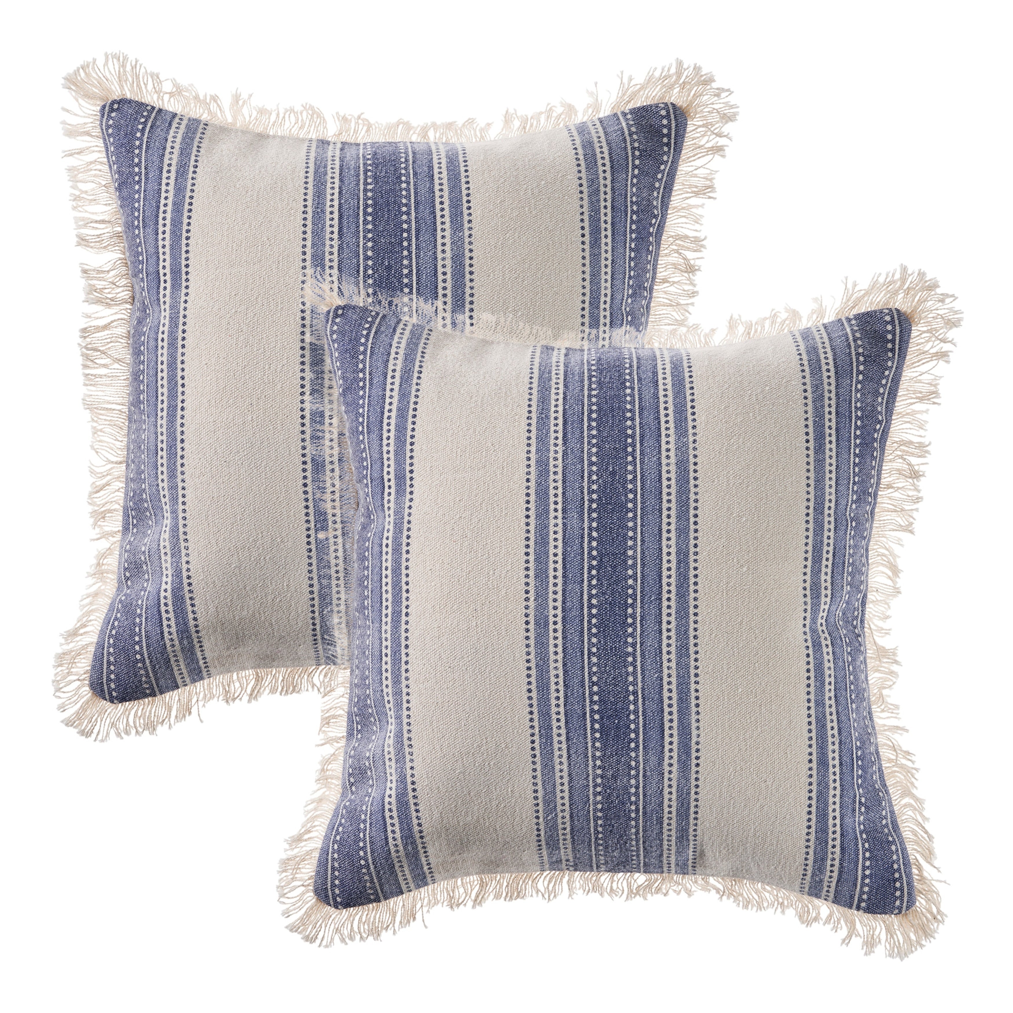 Sevita Coastal Striped Blue and Cream Throw Pillow, Single or Set of 2