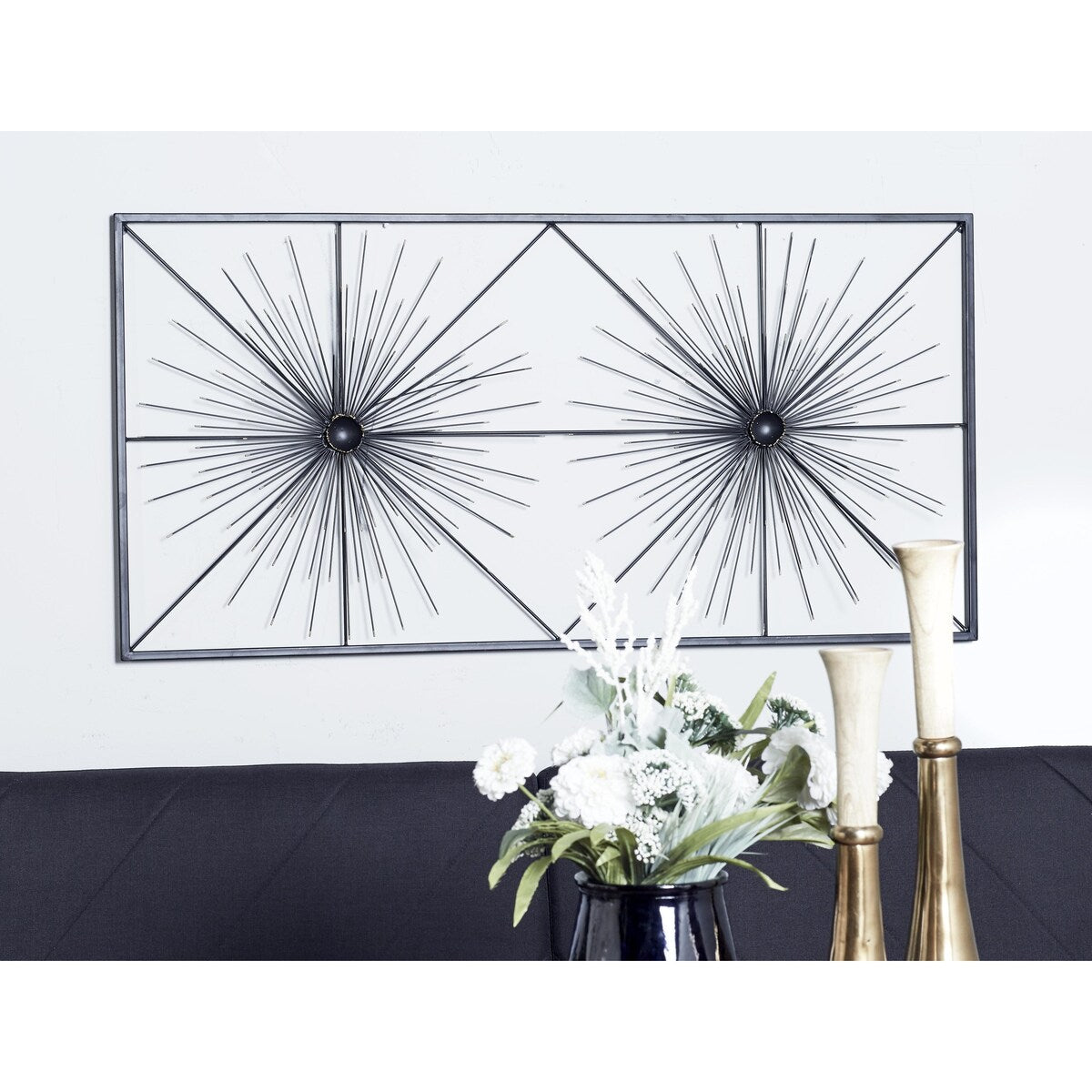 Metal Starburst Sea Urchin Home Wall Decor with Black Frame - Black - Roche River Decor