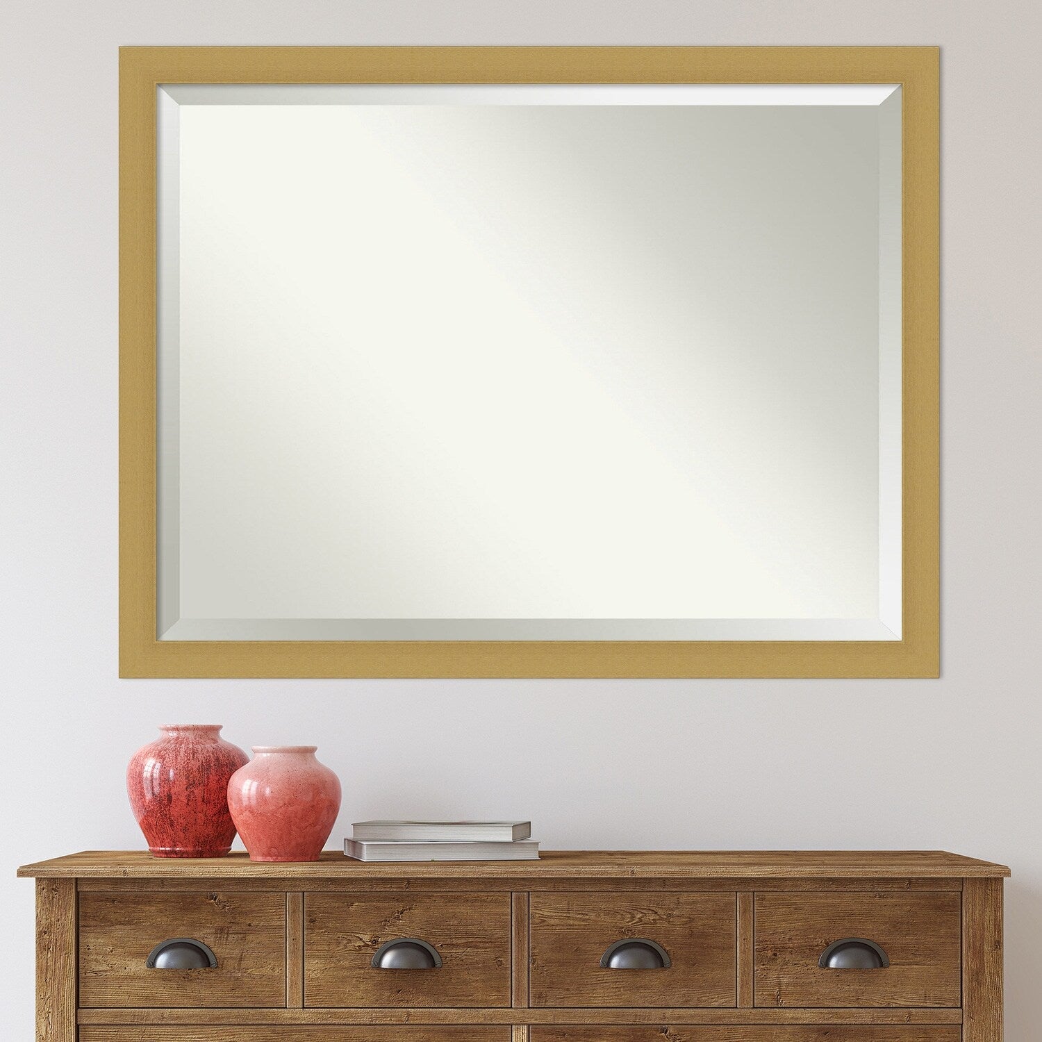 Beveled Bathroom Wall Mirror - Grace Brushed Narrow Frame