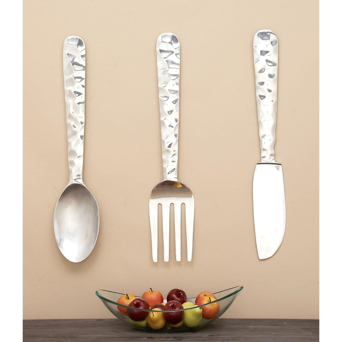 Aluminum Metal Utensils Knife, Spoon and Fork Home Wall Decor - Set of 3 Silver or Copper - Roche River Decor