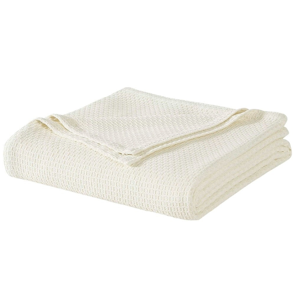 Homvare Full/Queen Super Soft Cotton Basket Weave Blanket/Throw 90 x 90