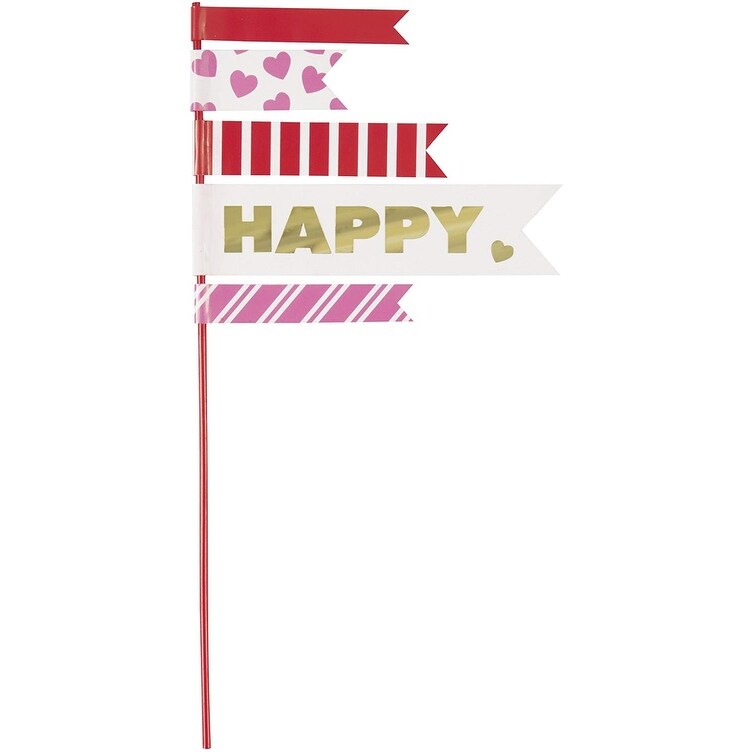 Unique Happy Valentine's Pennant Flag Cake Toppers 9.5 Party Accessory 2 Count - 14.3 x 11.2 x 4.3