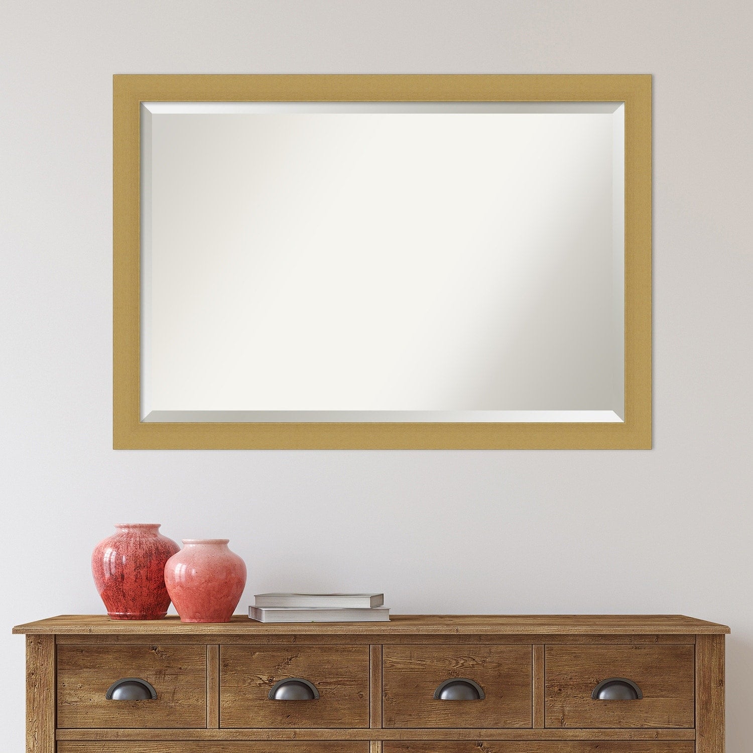 Beveled Bathroom Wall Mirror - Grace Brushed Narrow Frame