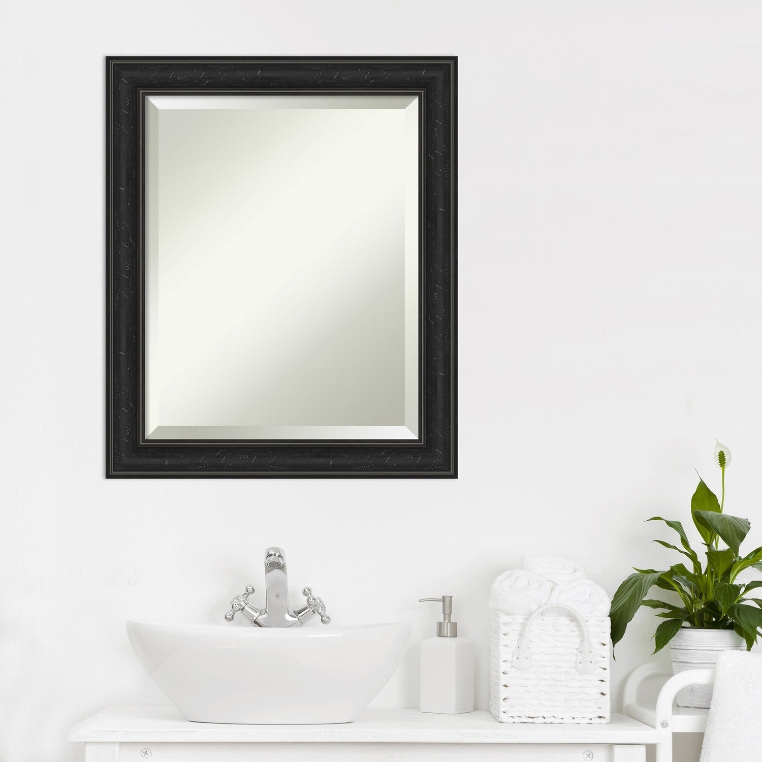 Beveled Bathroom Wall Mirror - Shipwreck Black Narrow Frame