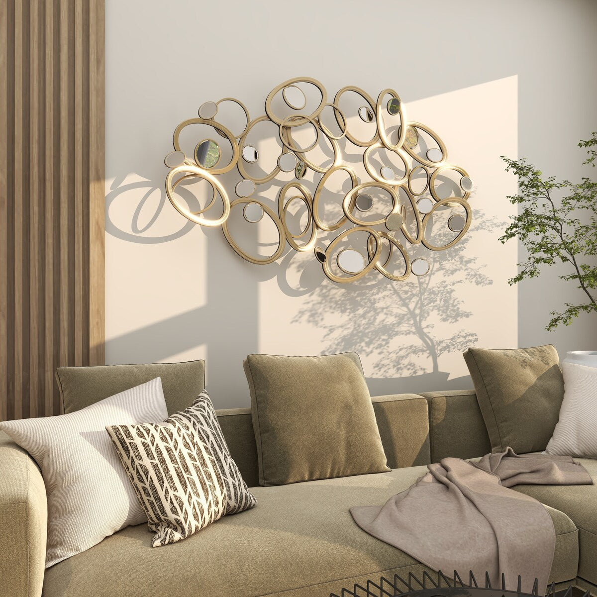 Metal Geometric Home Wall Decor with Round Mirrored Accents - Roche River Decor