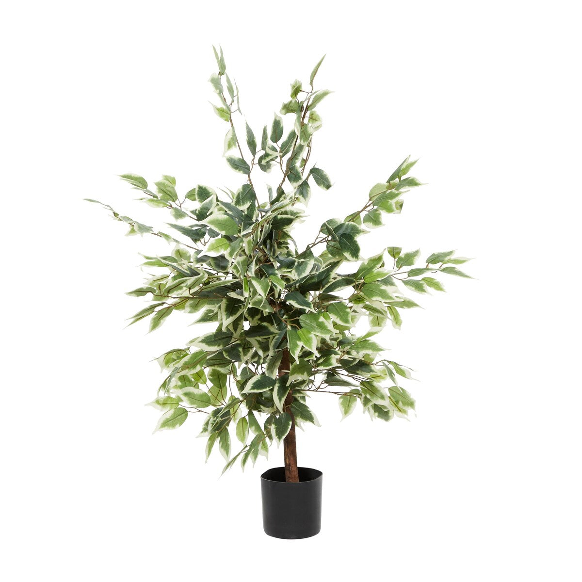 Faux Foliage Ficus Artificial Tree with Realistic Leaves and Black Plastic Pot - Green - Roche River Decor