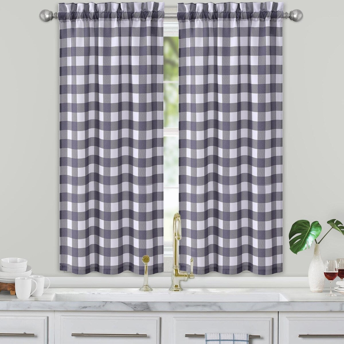 Garvee Tier Curtains Buffalo Check Plaid Gingham Curtain, 2 Panels