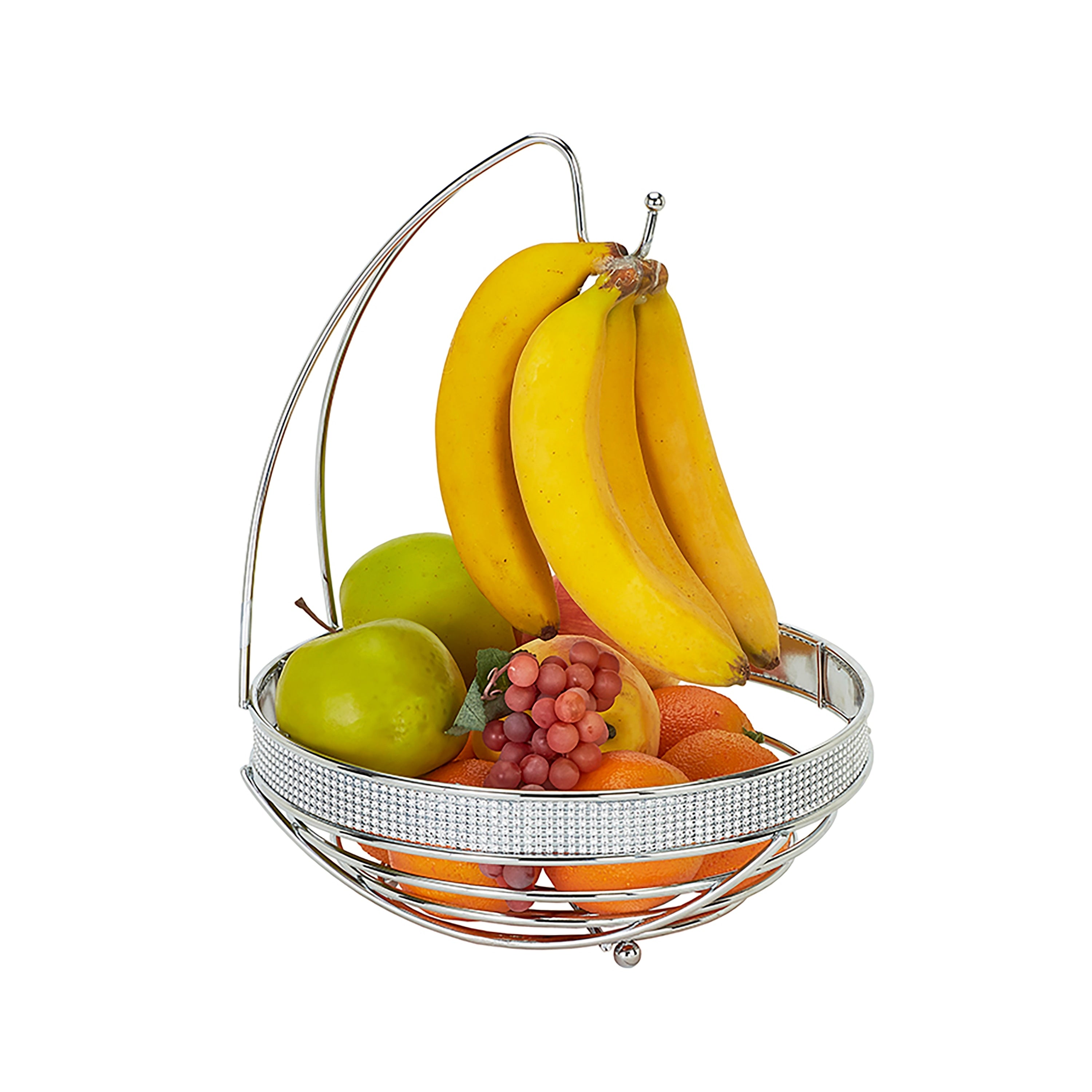 Kitchen Details Chrome Round Fruit Basket With Banana Tree - 11 x11 x14.6