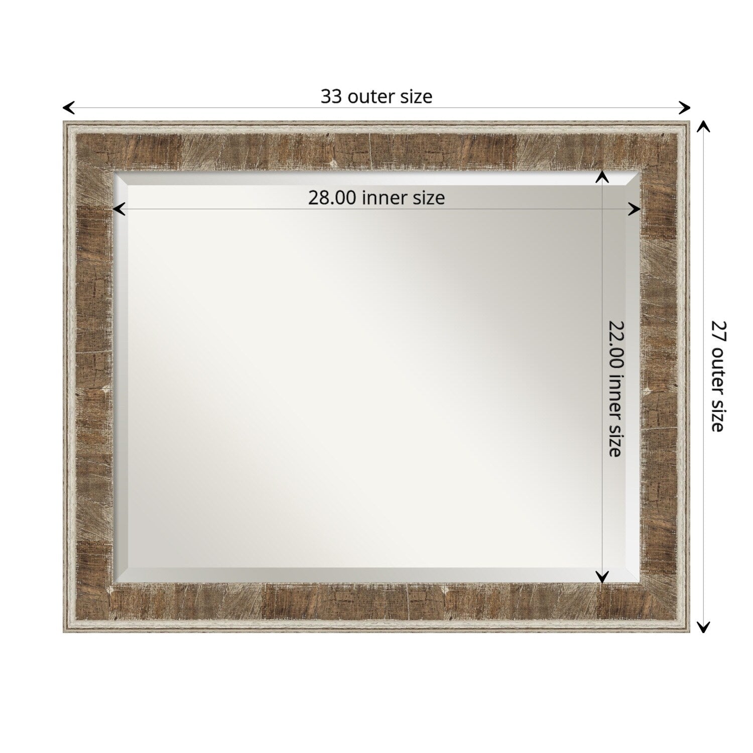 Beveled Wood Bathroom Wall Mirror - Farmhouse Brown Narrow Frame