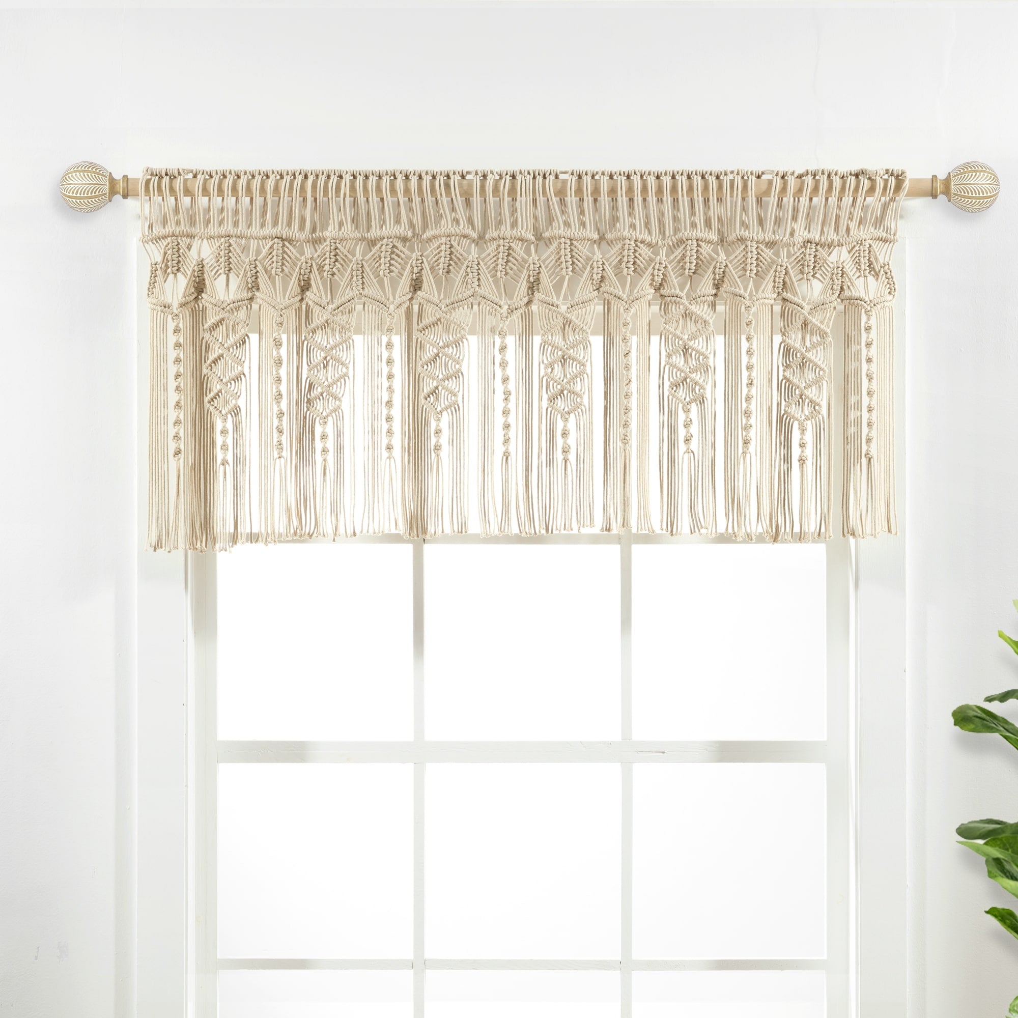 Lush Decor Boho Macrame Textured Cotton Valance/Kitchen Curtain/Wall Decor